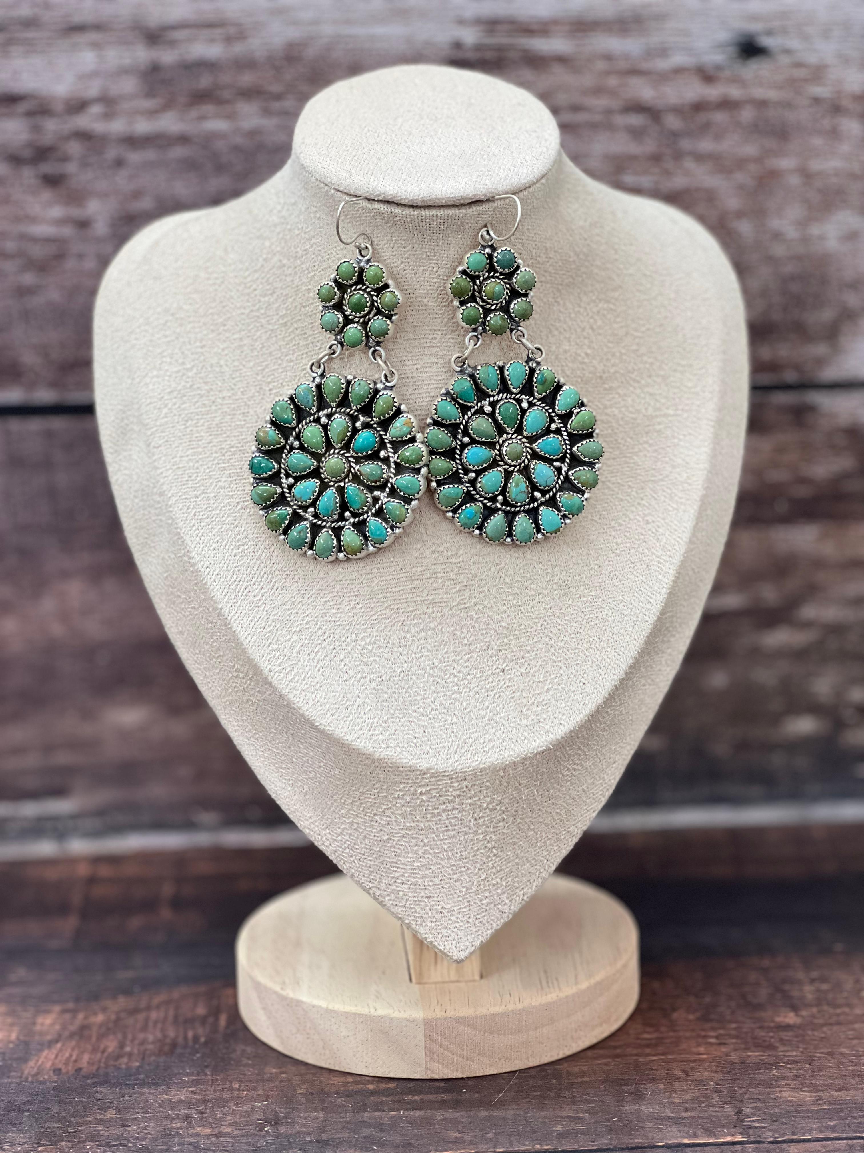 Handmade Sterling Silver Kingman Turquoise Hook Dangle Earrings with Signed Nizhoni (4)