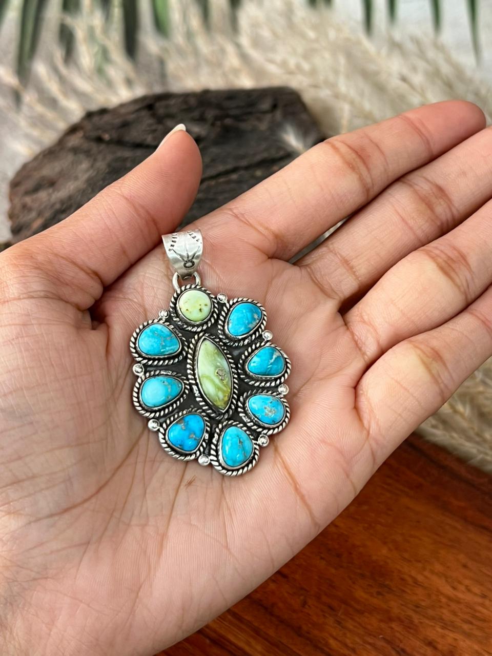 Handmade Sterling Silver Sierra Bella with Palomino Turquoise Collection: Pendant "Signed Nizhoni"