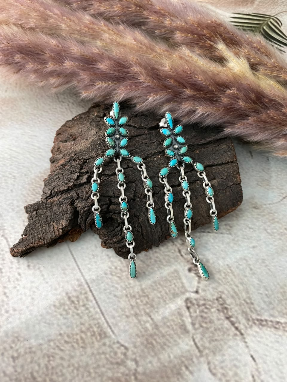 Handmade Sterling Silver Kingman Turquoise Post Dangle Earrings Signed Nizhoni (2)