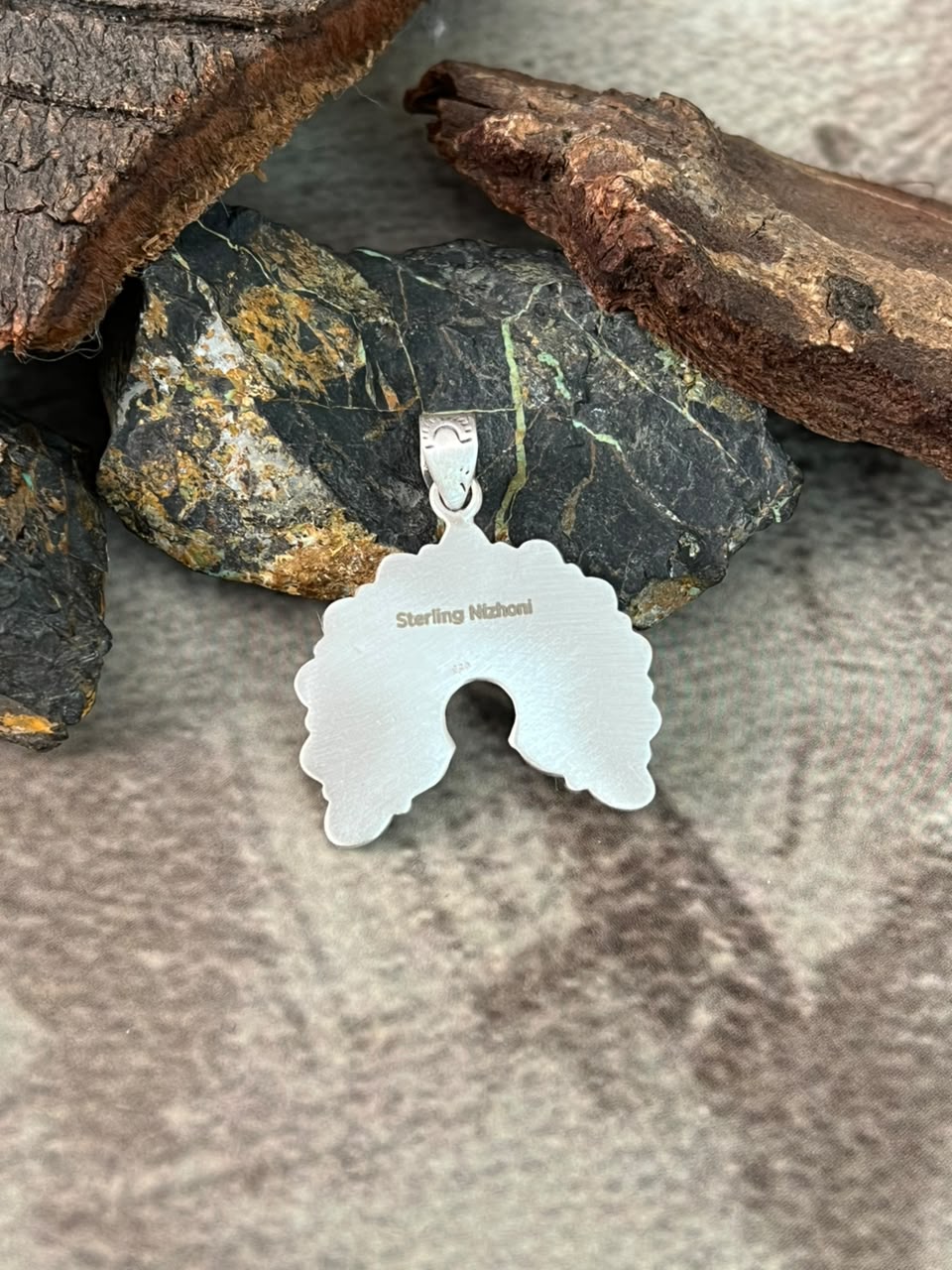 Handmade Sterling Silver Kingman Turquoise Naja Pendant Signed Nizhoni