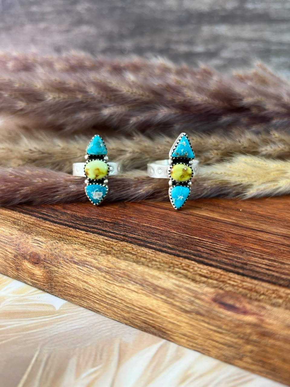 Handmade Sterling Silver Palomino with White Water Turquoise Adjustable Ring Signed Nizhoni