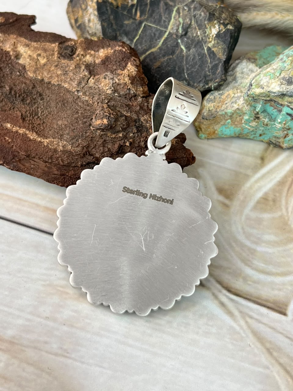 Handmade Sterling Silver Kingman Turquoise Pendant Signed Nizhoni