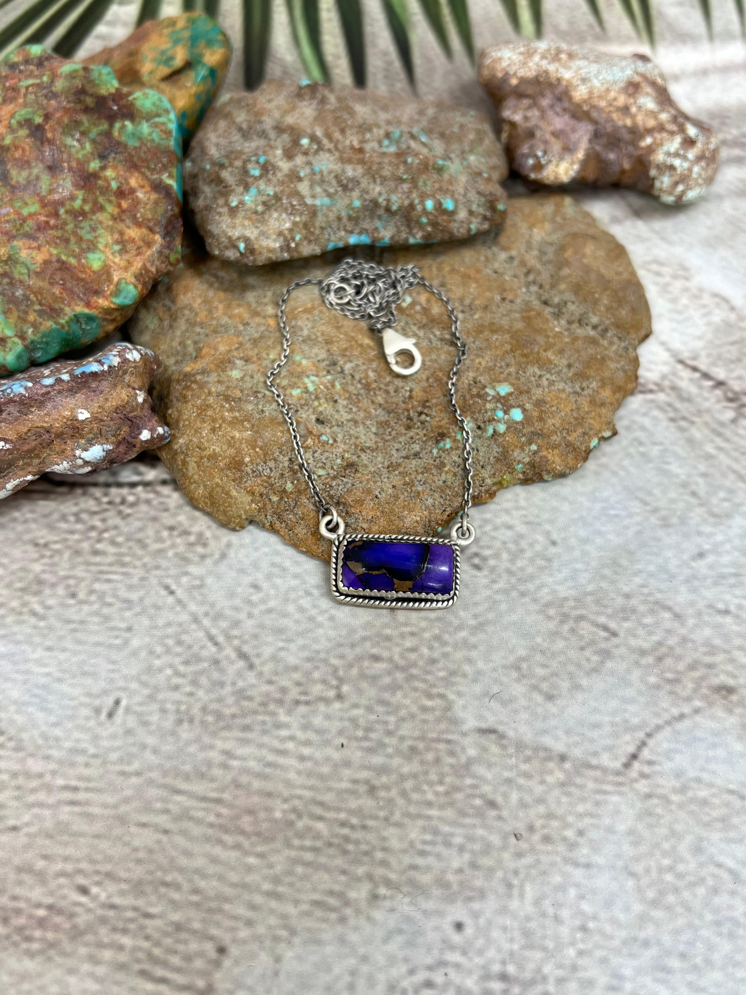 Handmade Sterling Silver Grape Dahlia Necklace with Signed Nizhoni