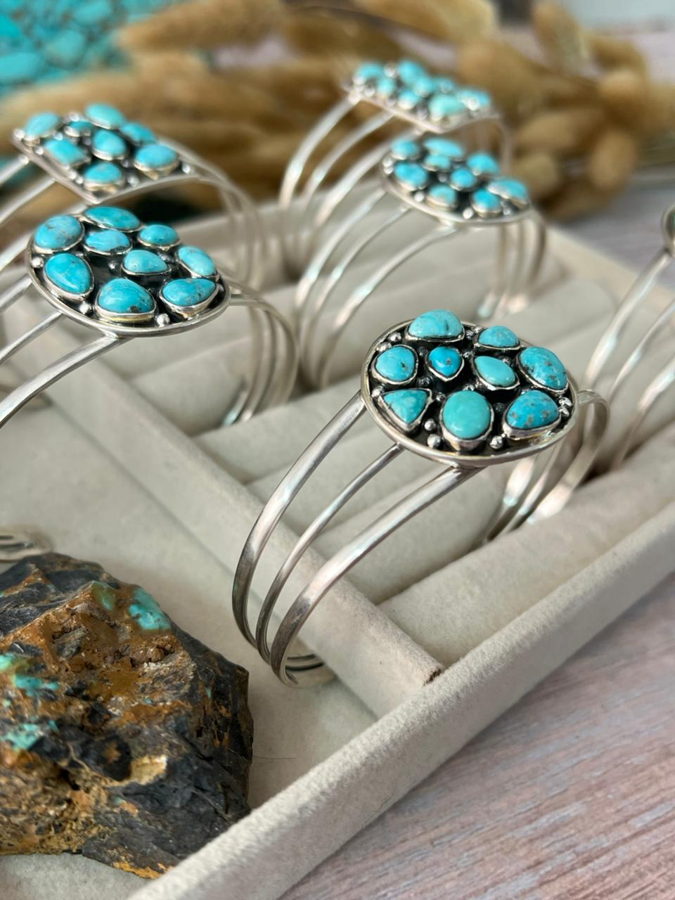 Handmade Sterling Silver White Water Turquoise Cuff Bracelet "Signed Nizhoni"