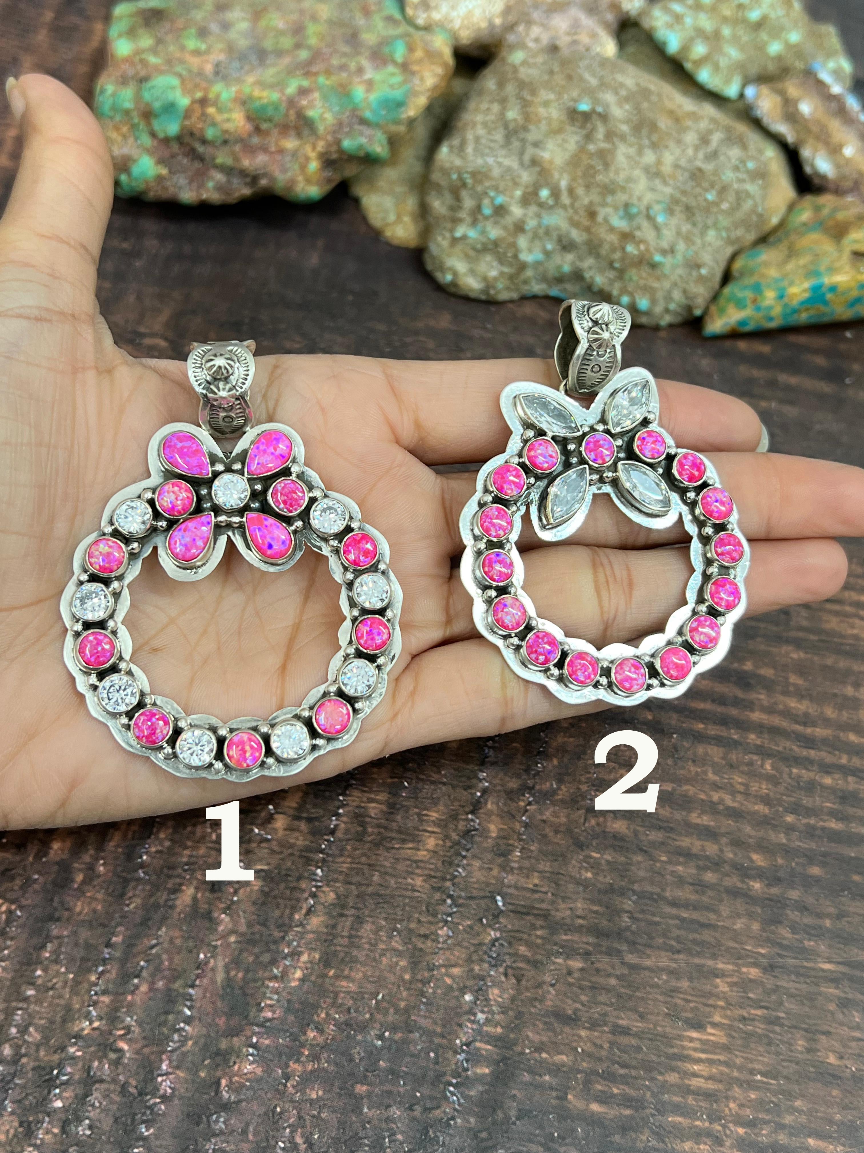 Handmade Sterling Silver Hot Pink with CZ Pendant, Signed Nizhoni