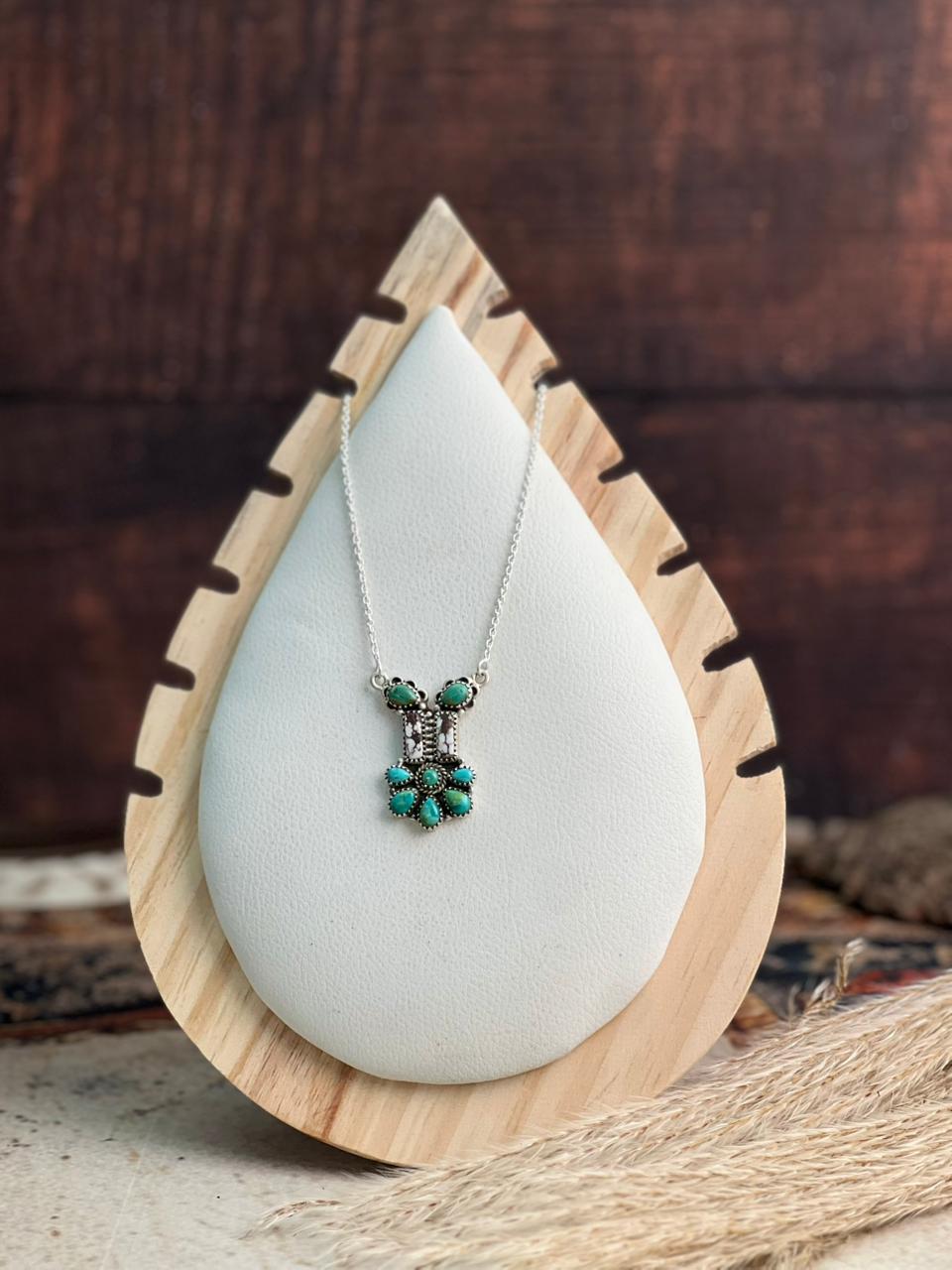 Handmade Sterling Silver Kingman Turquoise with Wildhorse Magnesite Necklace "Signed Nizhoni"