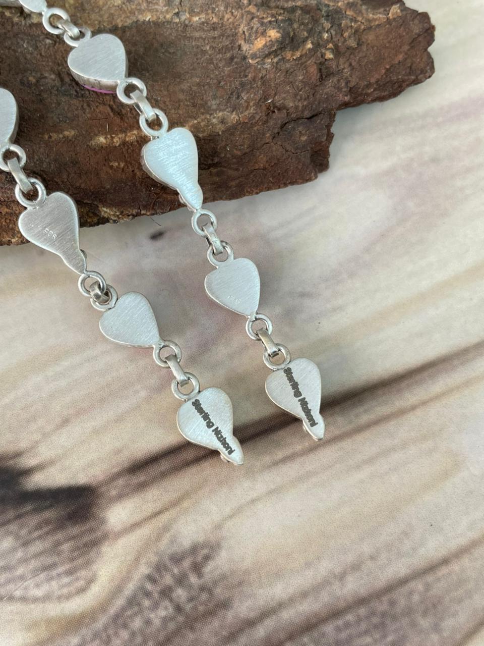 Handmade Sterling Silver Cotton Candy Post Dangle Heart Earrings Signed Nizhoni