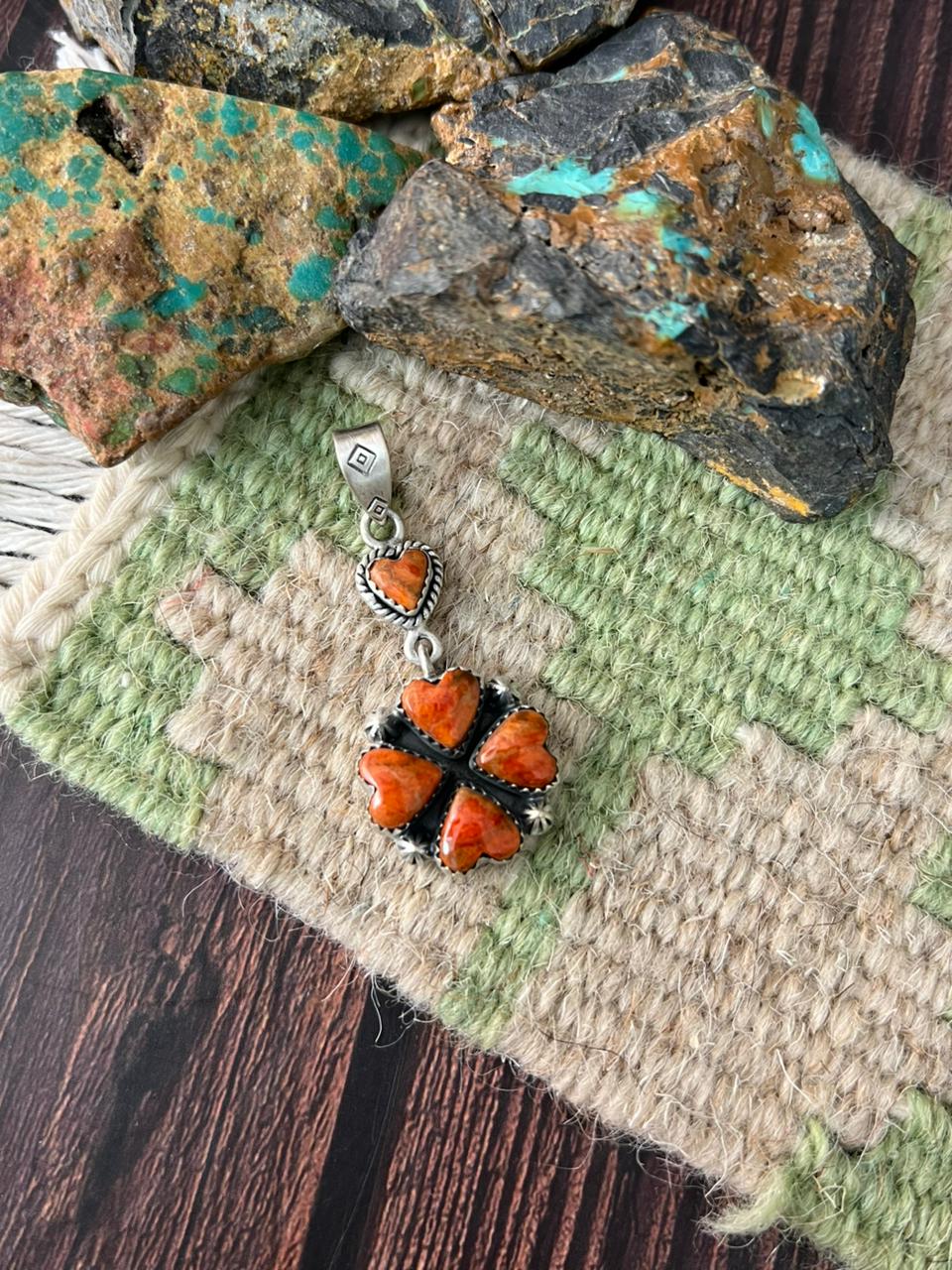 Handmade Sterling Silver Orange Mojave Heart Pendant "Signed Nizhoni"