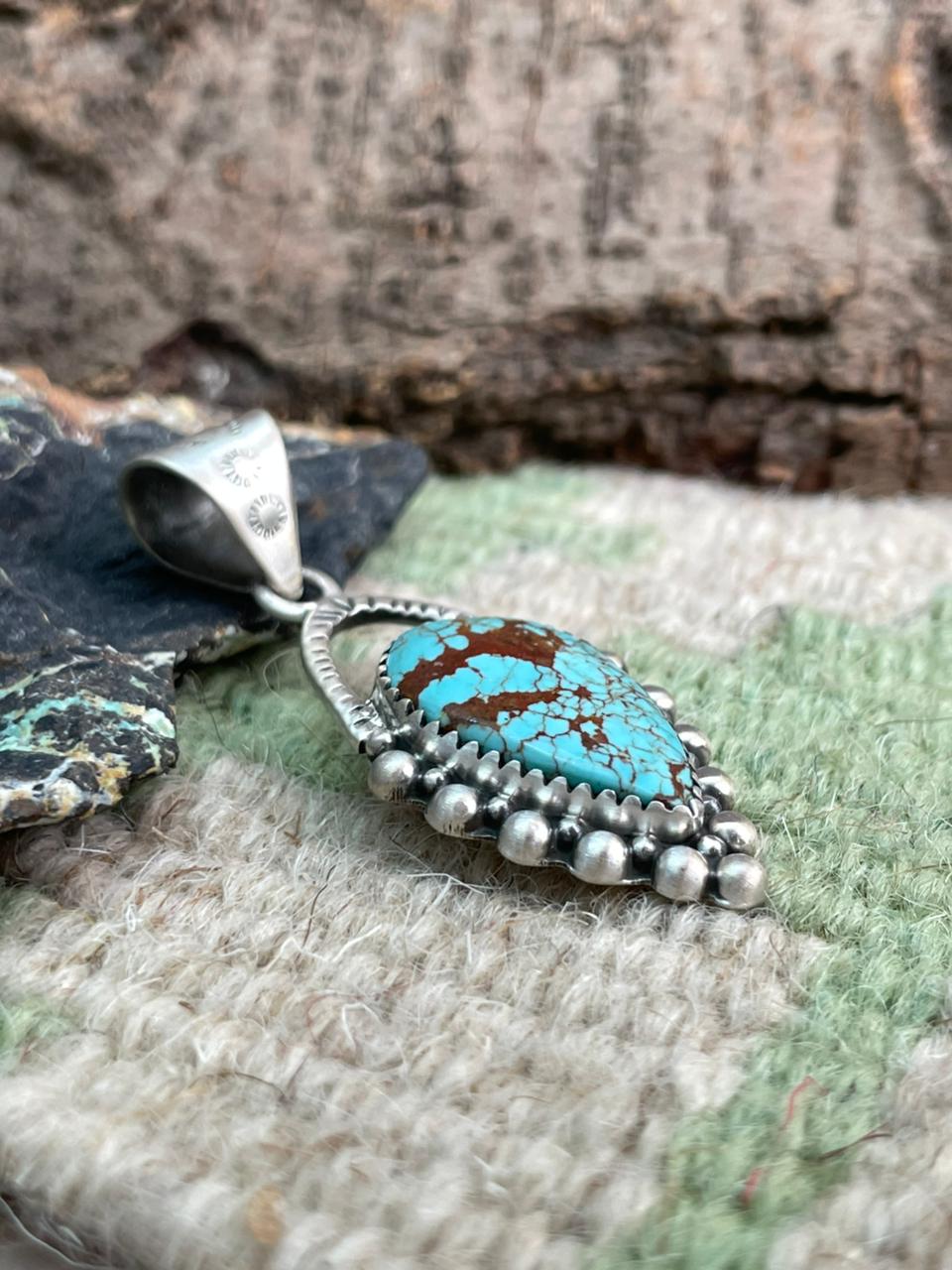 Handmade Sterling Silver Number 8 Turquoise Pendant "Signed Nizhoni"