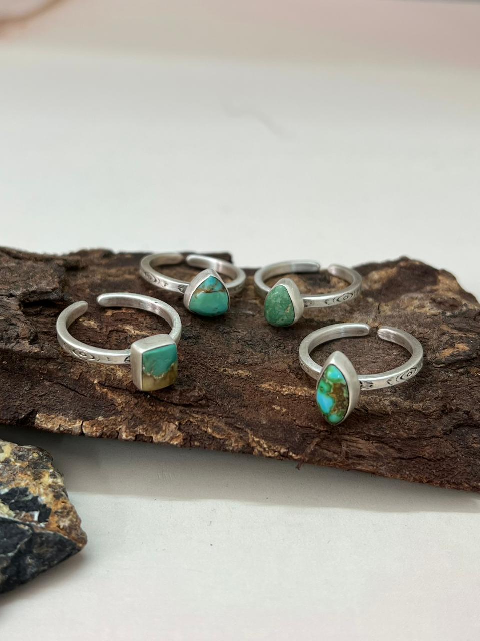 Handmade Sterling Silver Emerald Valley Turquoise Adjustable Ring "Signed Nizhoni"