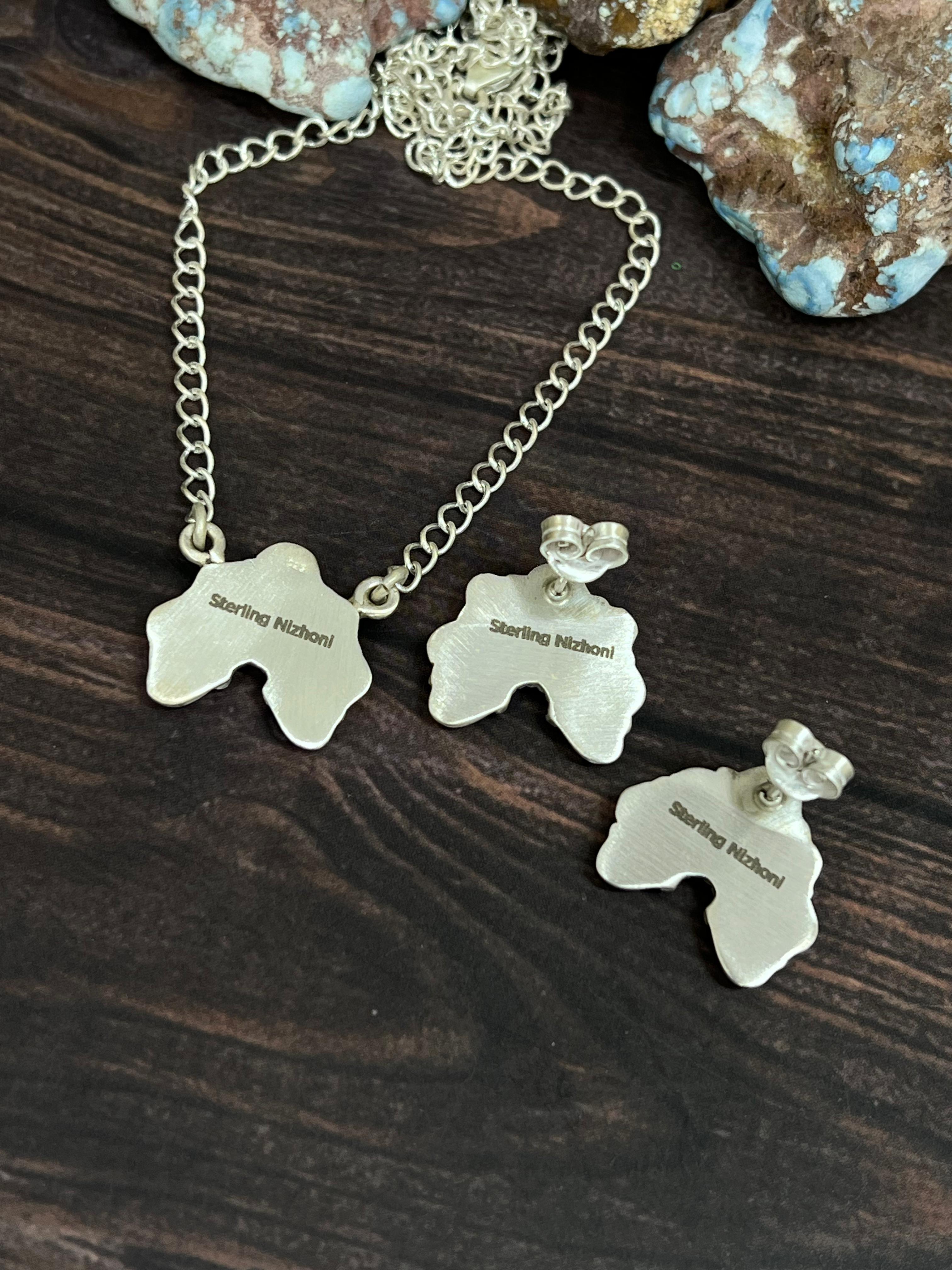 Handmade 'Sterling Silver' Necklace Earrings Set with Signed Nizhoni