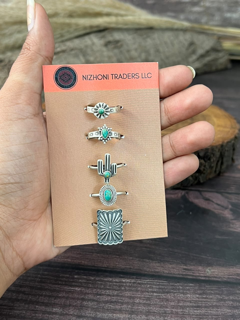 Handmade Sterling Silver Kingman Turquoise Adjustable Ring Card