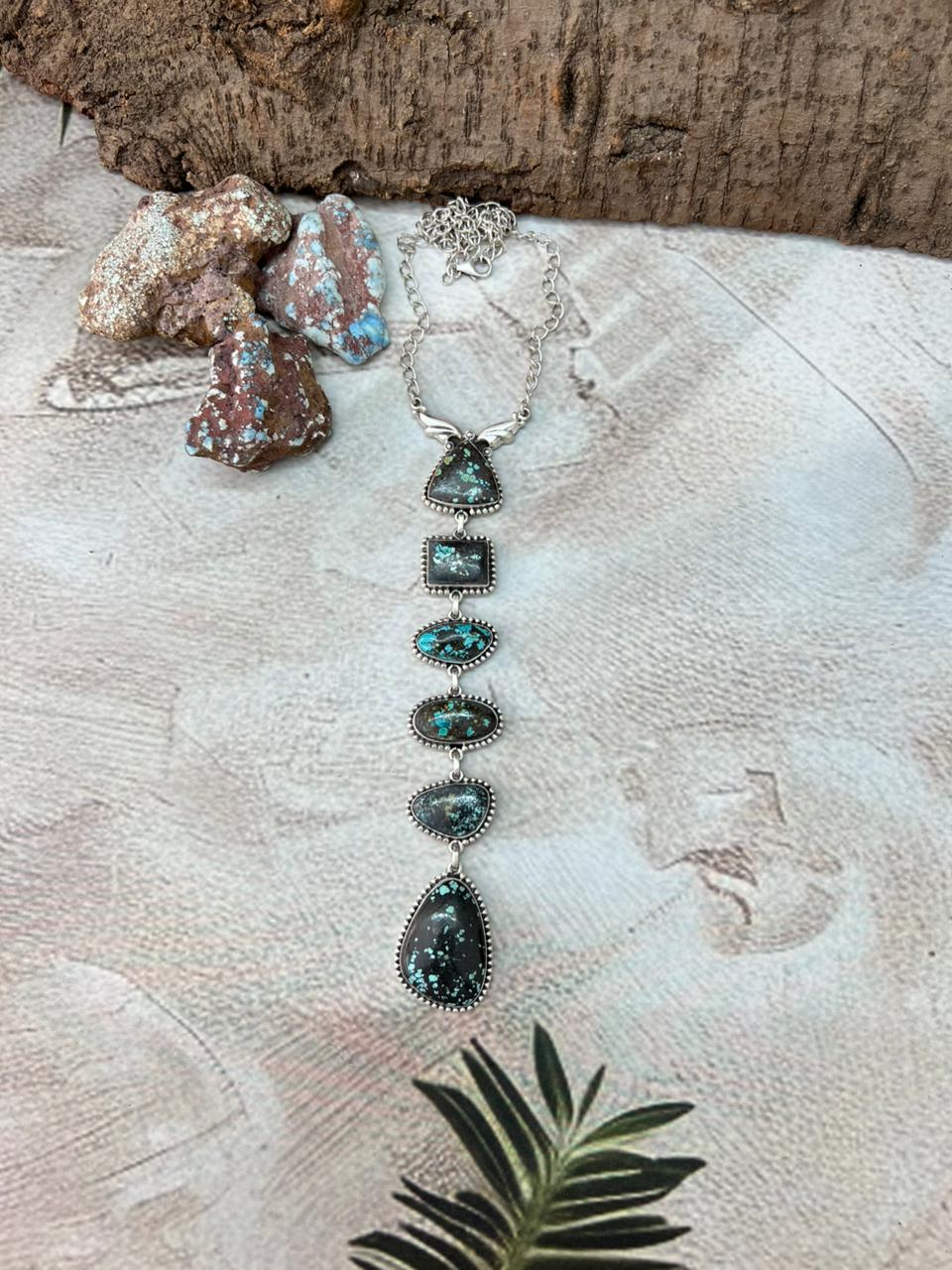 Handmade Sterling Silver Lander Turquoise Necklace with Signed Nizhoni