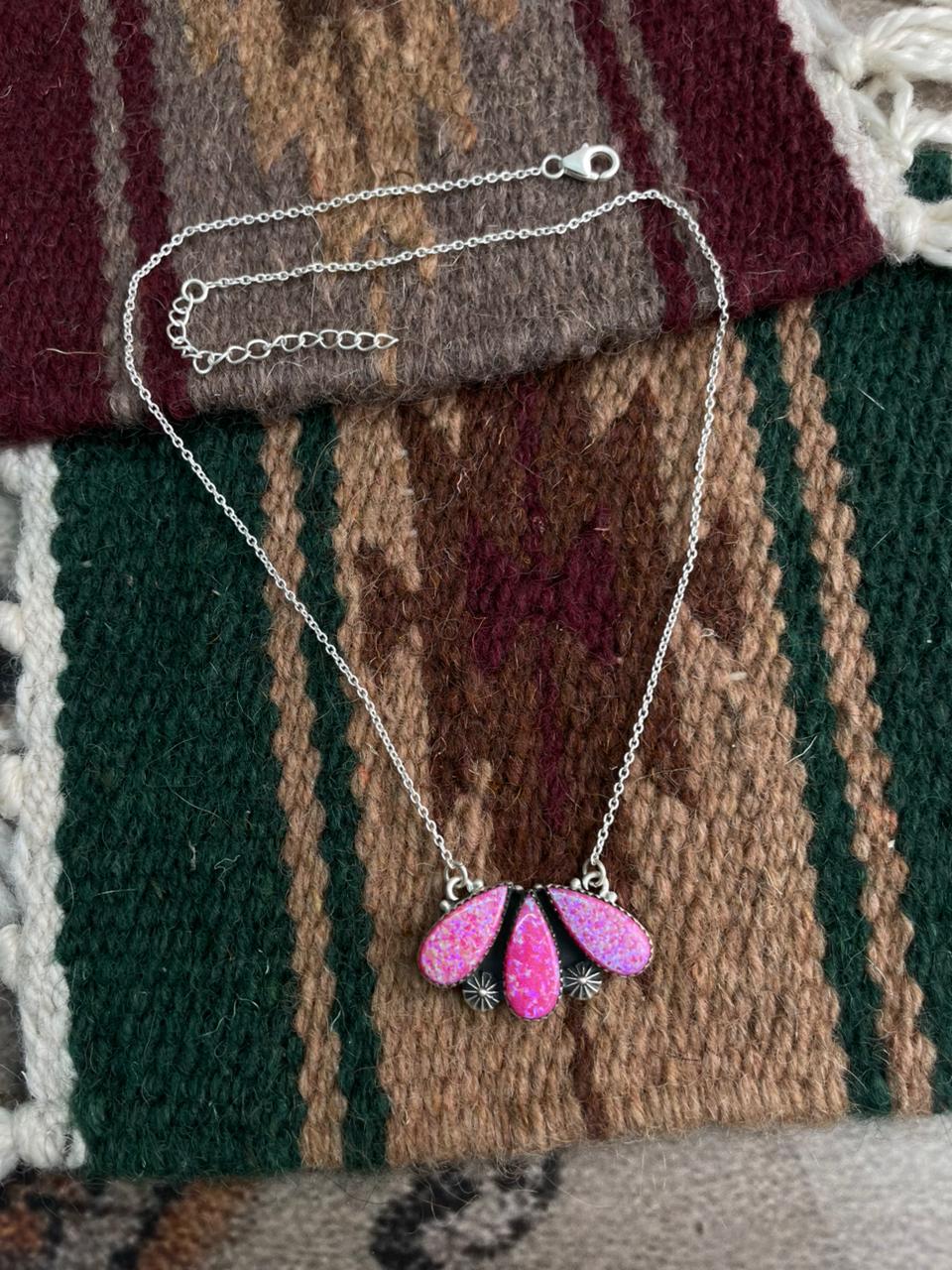 Handmade Sterling Silver Hot Pink Necklace "Signed Nizhoni"