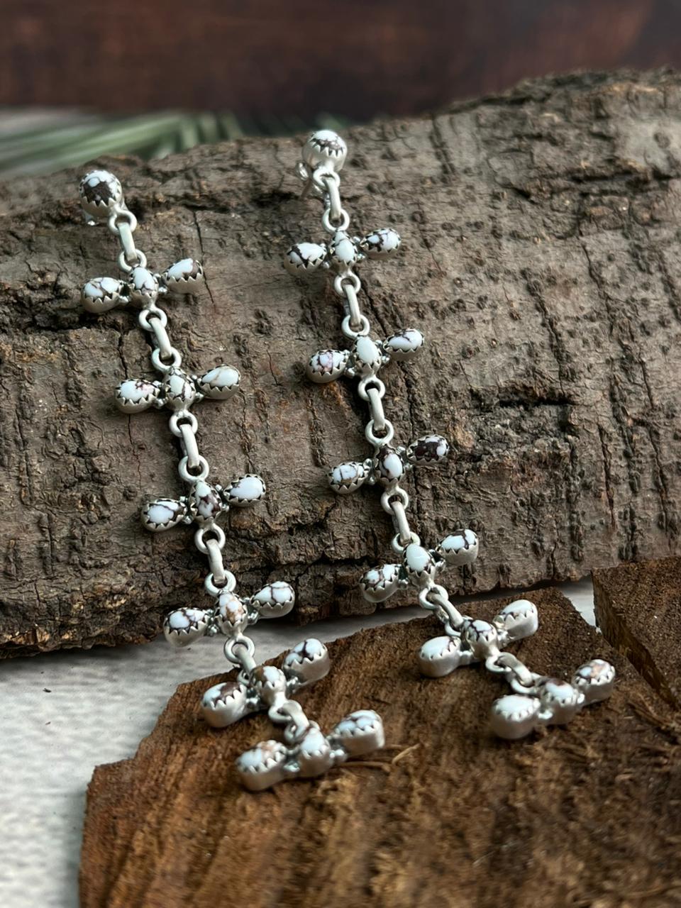 Handmade Sterling Silver Wildhorse Magnesite Post Dangle Earrings "Signed Nizhoni"