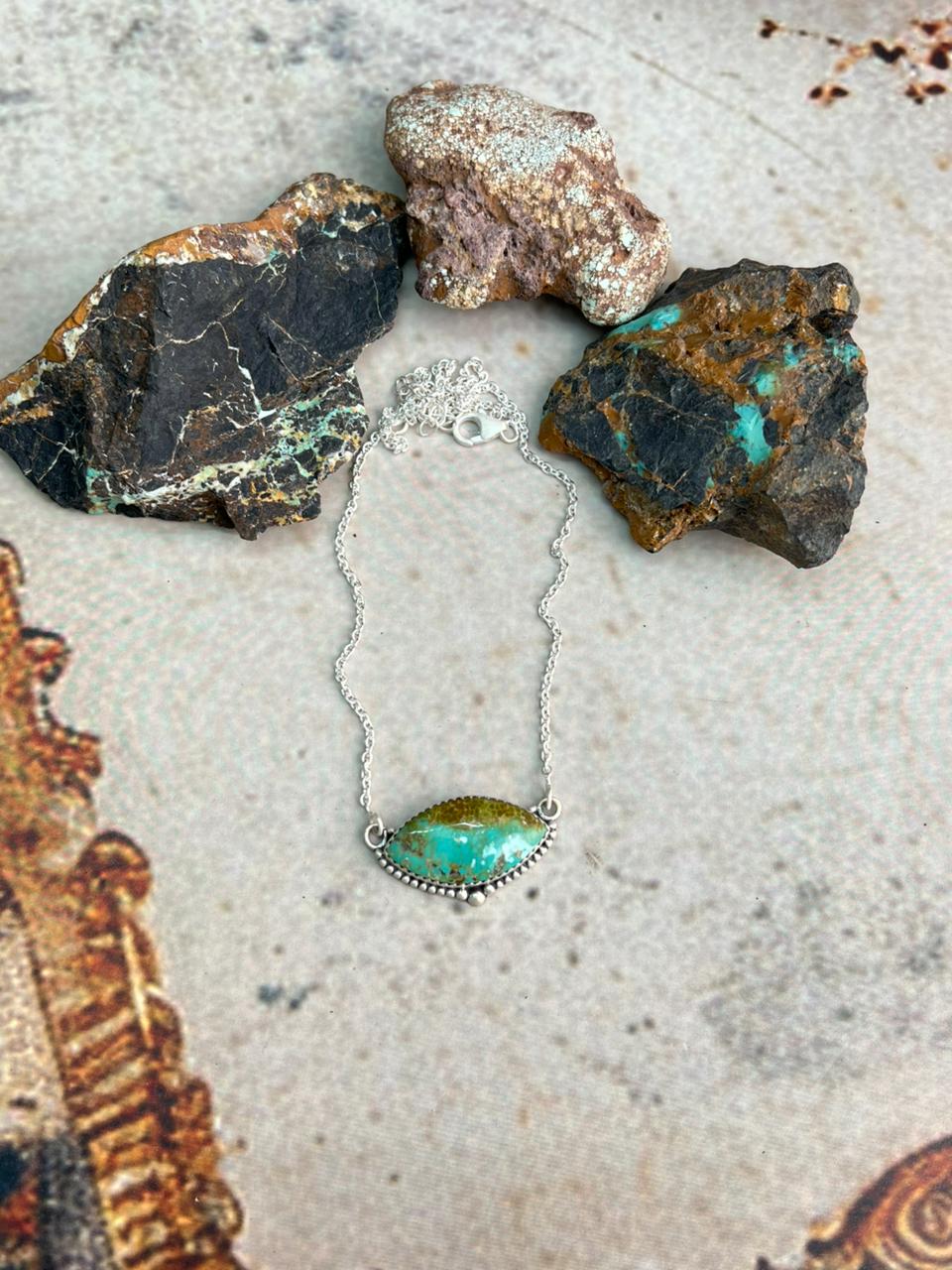 Handmade Sterling Silver Mantis Turquoise Necklace "Signed Nizhoni"