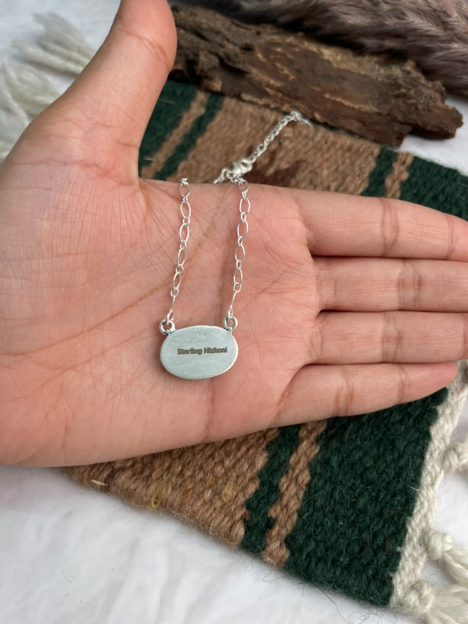 Handmade Sterling Silver Sonoran Mountain Turquoise Necklace Signed Nizhoni