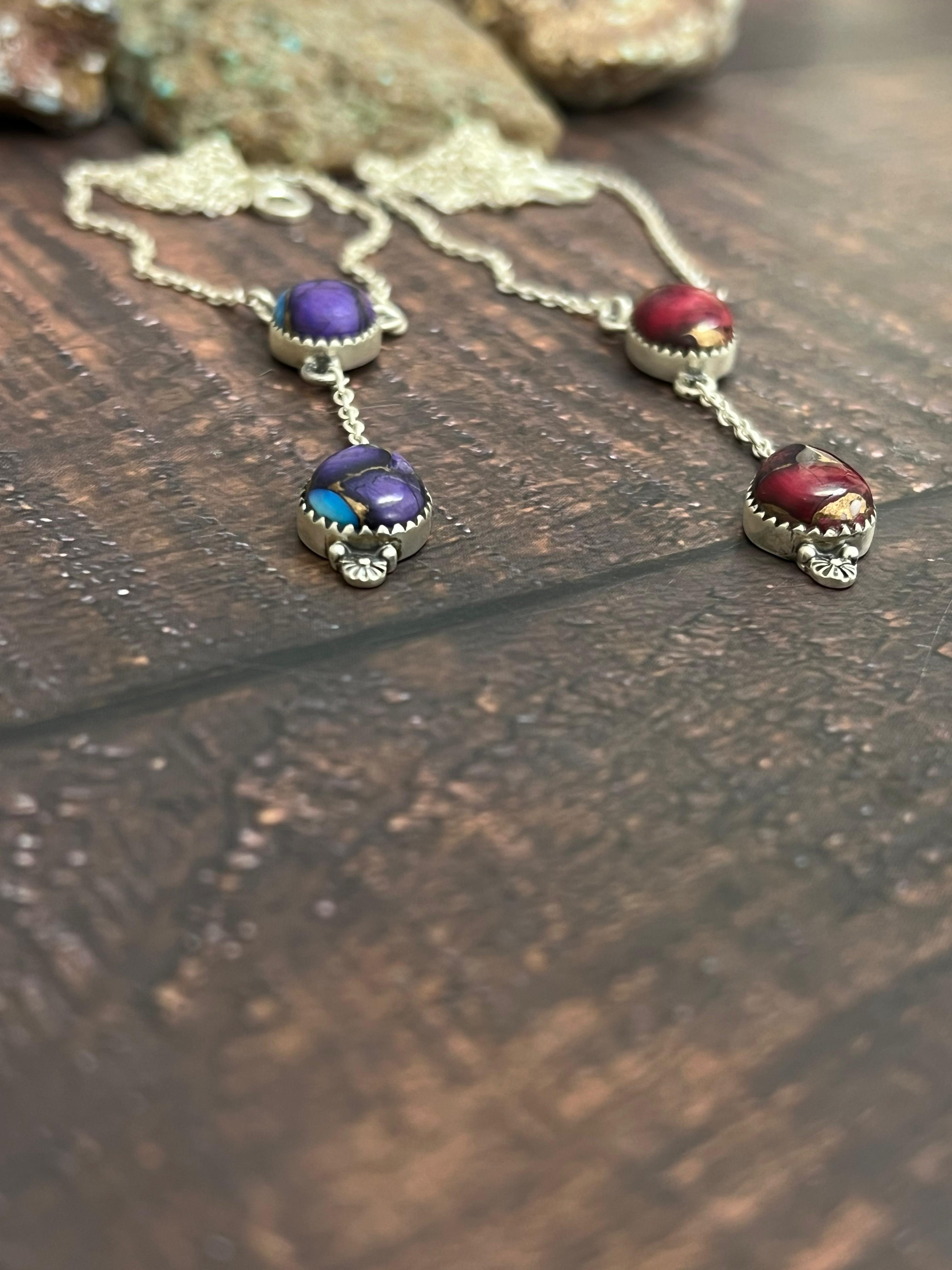 Handmade Sterling Silver Multistone Dahlia Necklace with Signed Nizhoni