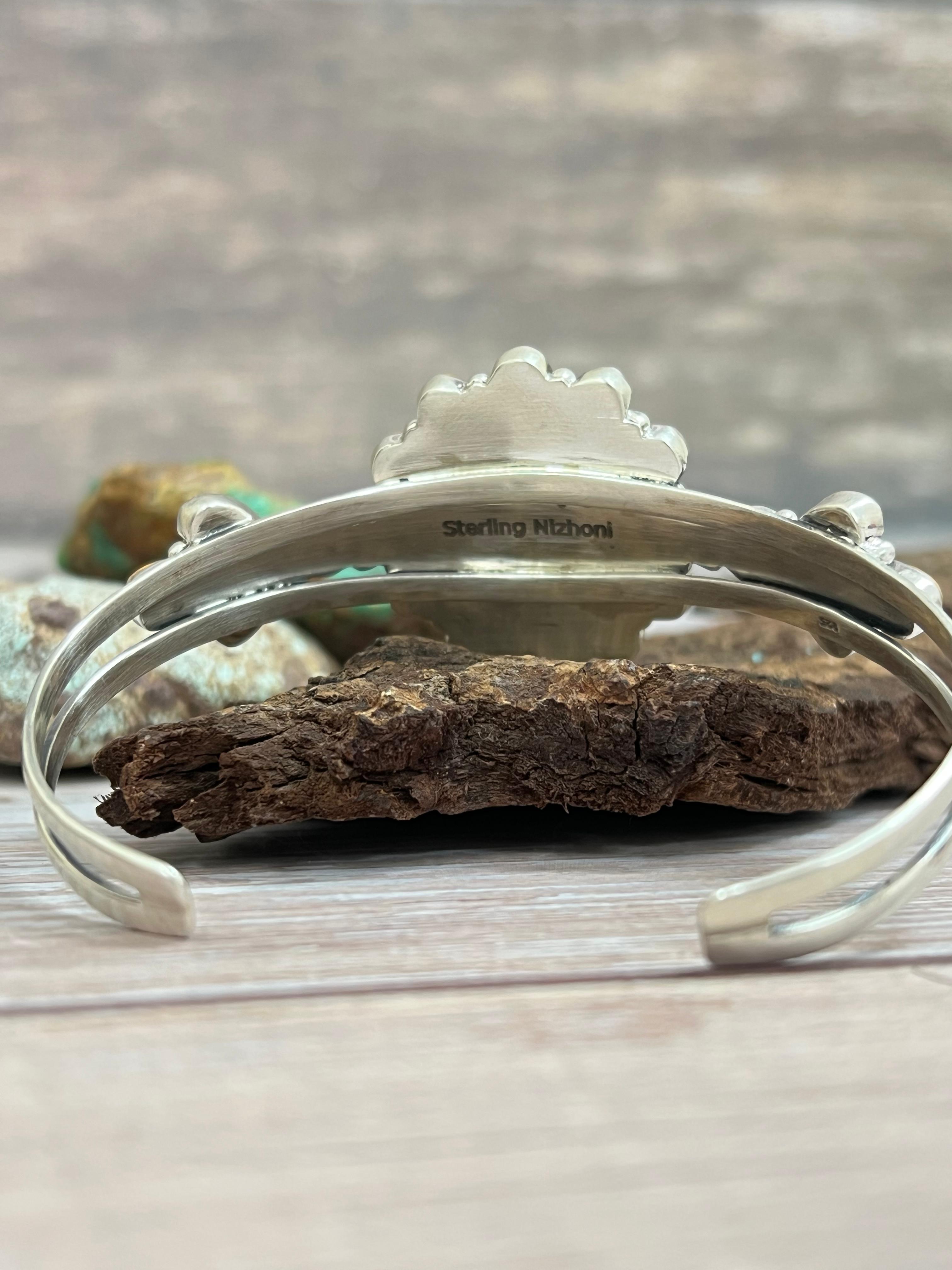 "Halloween Collection" Handmade Sterling Silver Black Onyx, Bumblebee Cuff Bracelet with Signed Nizhoni