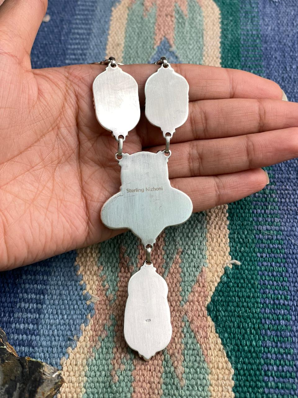 Handmade Sterling Silver Blackjack Turquoise Necklace "Signed Nizhoni"