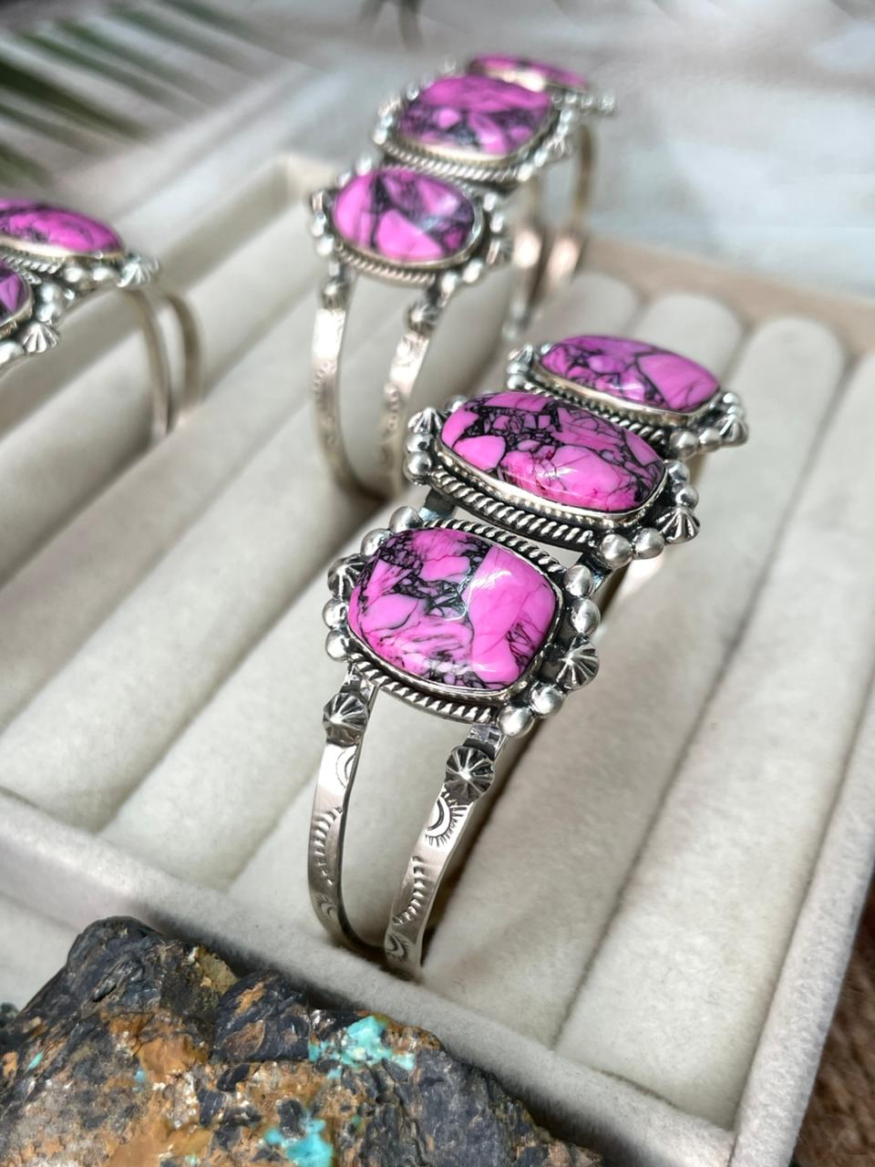 Handmade Sterling Silver Cherry Blossom Cuff Bracelet "Signed Nizhoni"