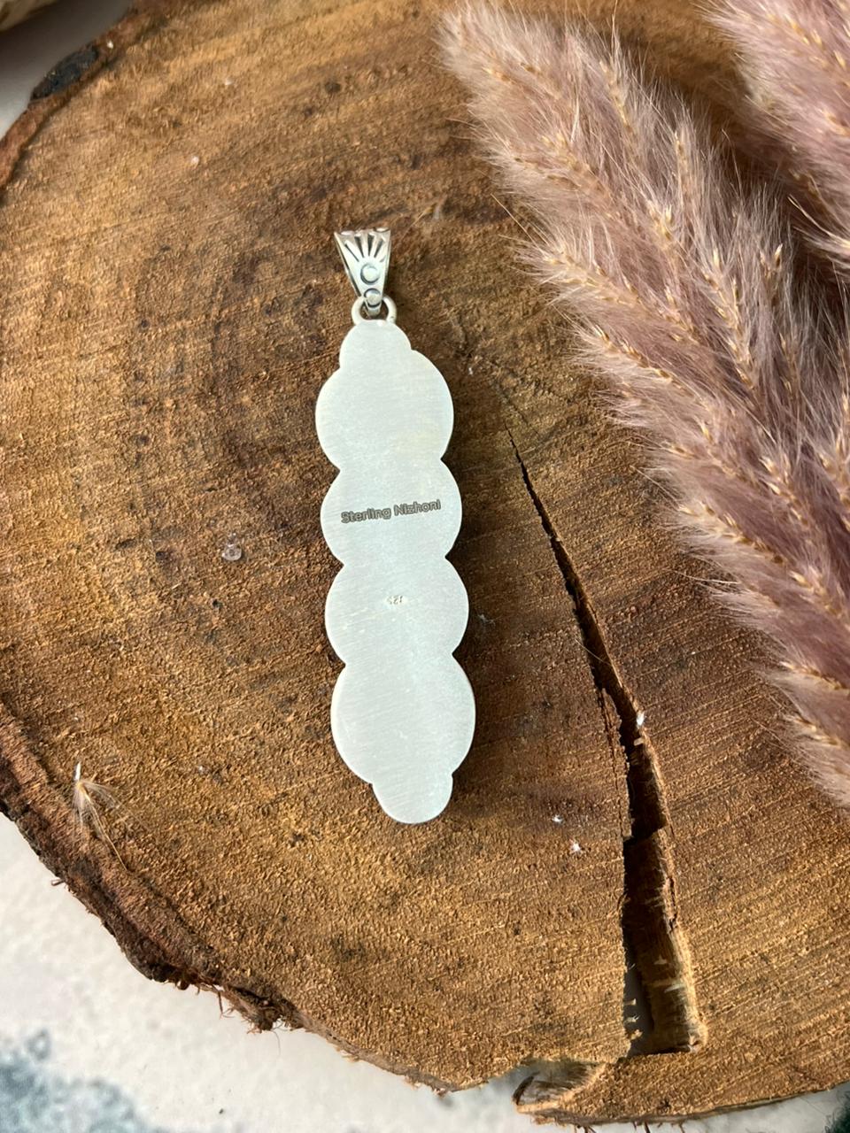 Handmade Sterling Silver Kingman Turquoise Pendant Signed Nizhoni