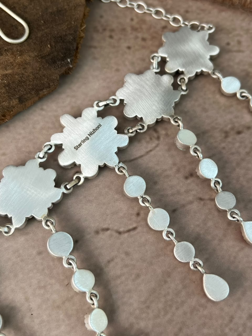 Handmade Sterling Silver Paloma Turquoise with Orange Mojave Choker Necklace Signed Nizhoni