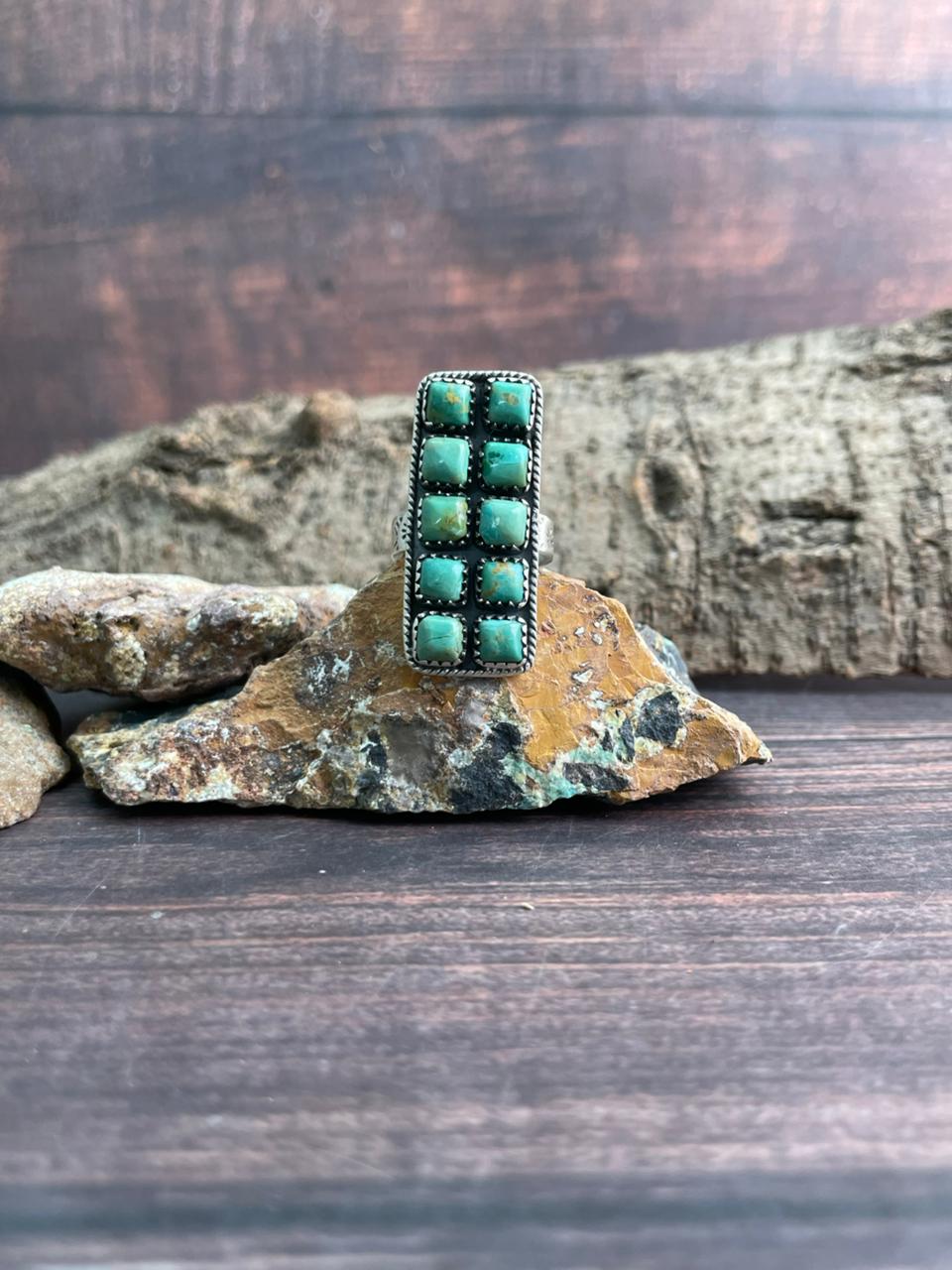 Handmade Sterling Silver Kingman Turquoise Bar Adjustable Ring "Signed Nizhoni"