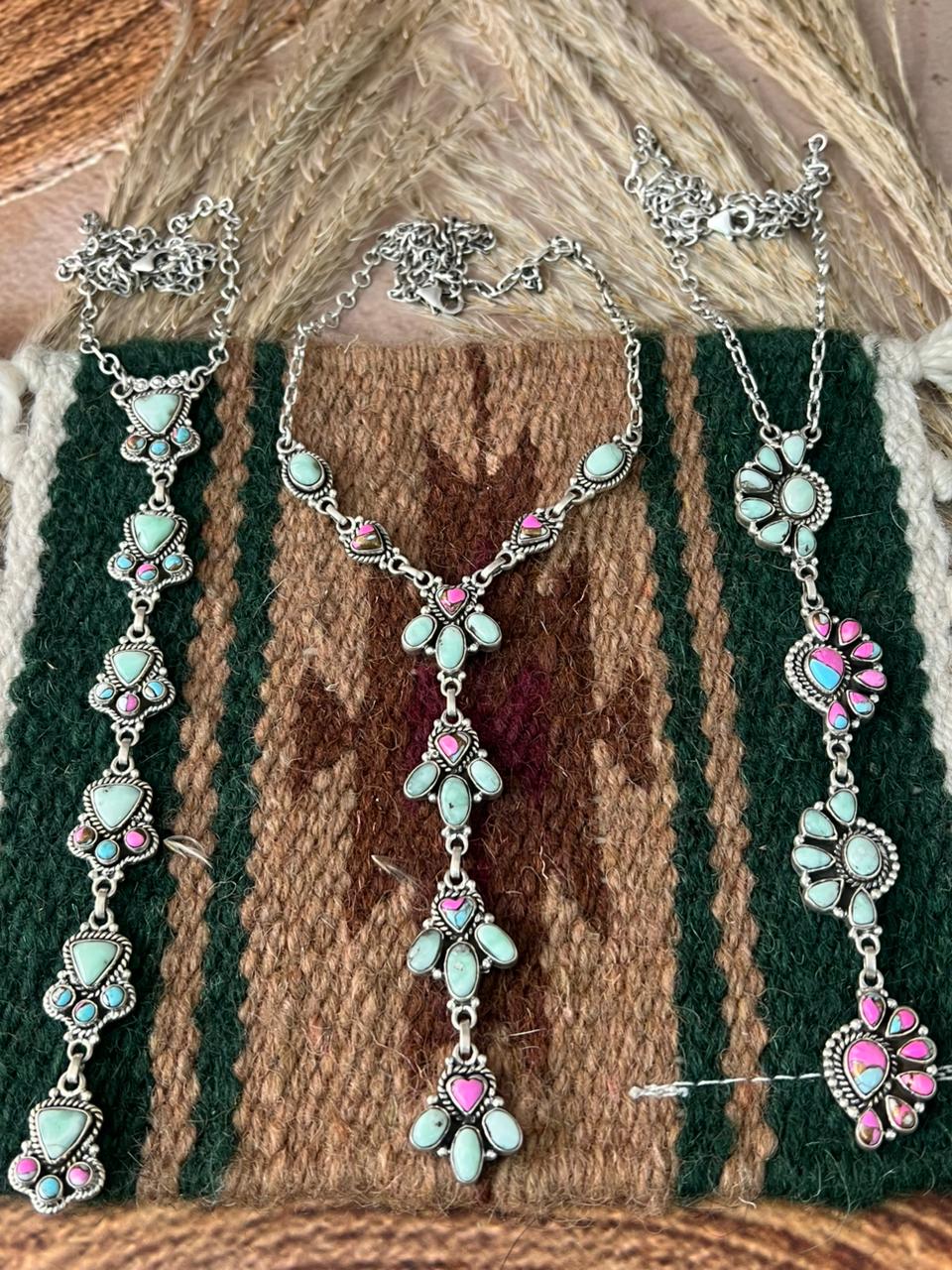 Handmade Sterling Silver Cotton Candy with Paloma Necklace "Signed Nizhoni"