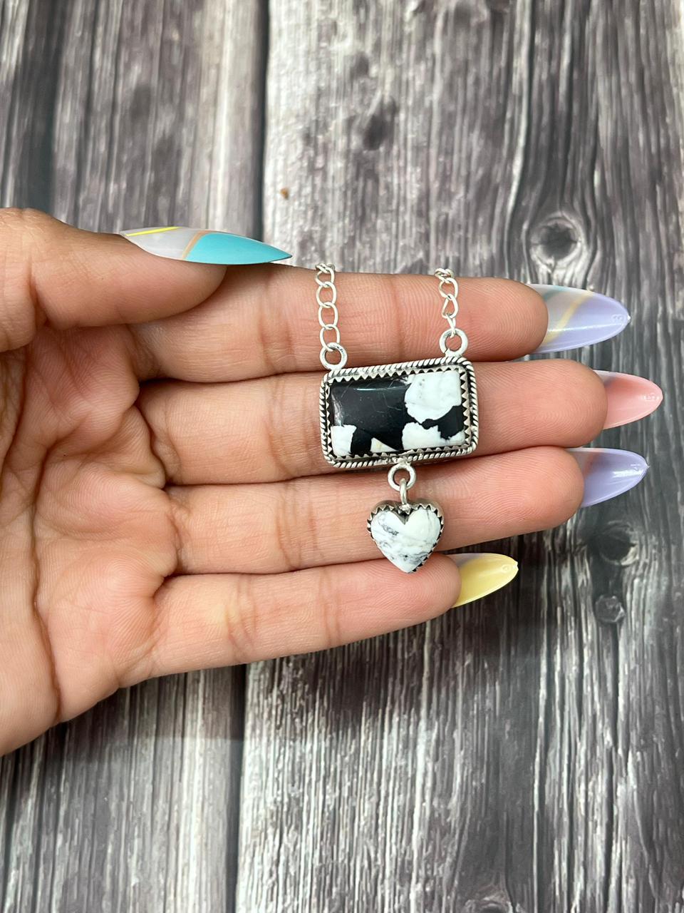 Handmade Sterling Silver White Buffalo Necklace "Signed Nizhoni"