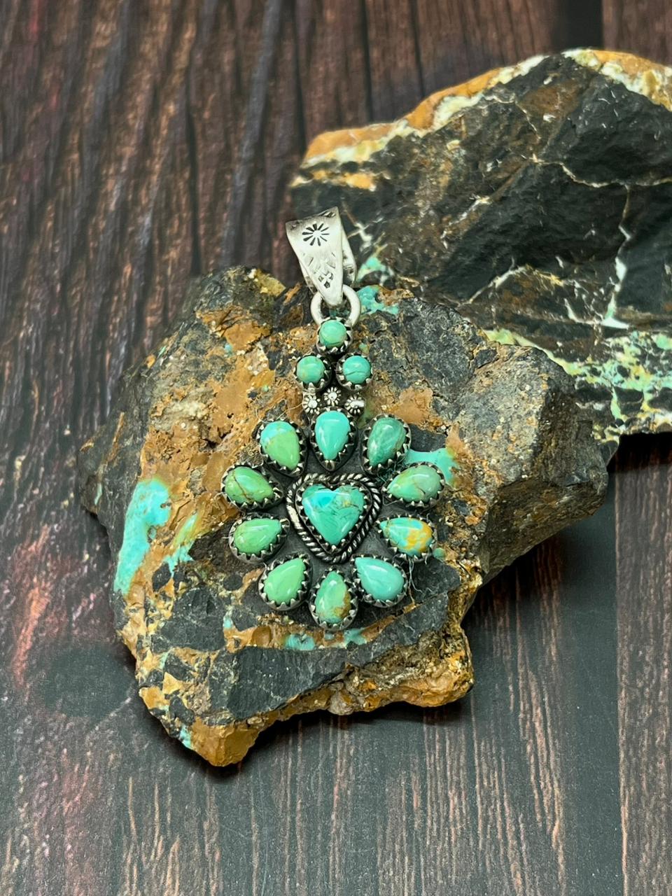 Handmade Sterling Silver Kingman Turquoise Pendant "Signed Nizhoni"