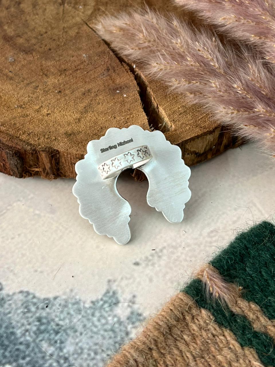 Handmade Sterling Silver Kingman Turquoise Adjustable Naja Ring Signed Nizhoni
