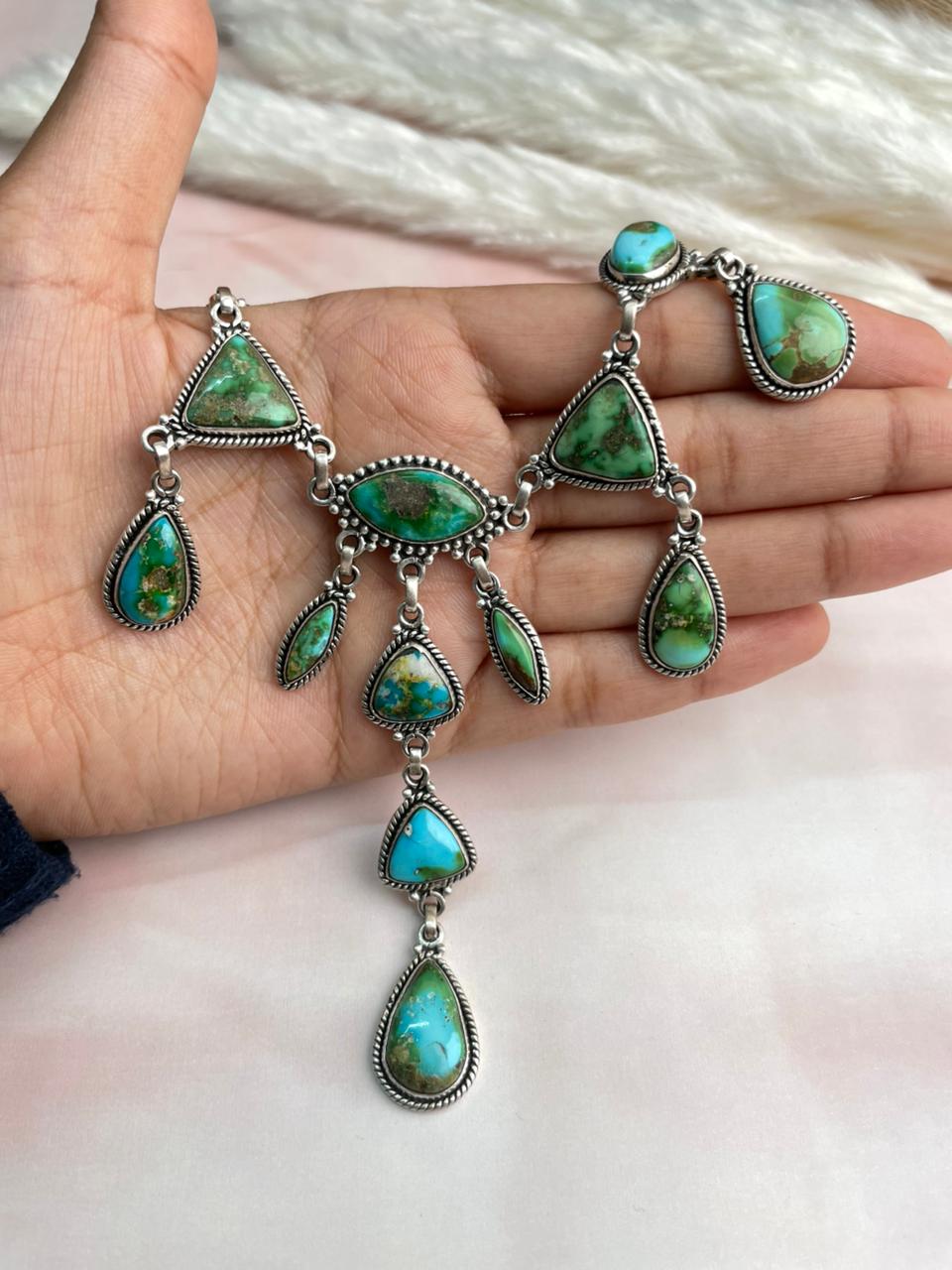 Handmade Sterling Silver Sonoran Mountain Turquoise Necklace "Signed Nizhoni"