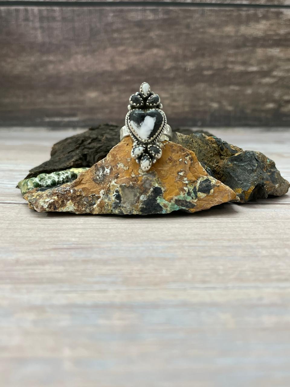 Handmade Sterling Silver White Buffalo Adjustable Ring "Signed Nizhoni"