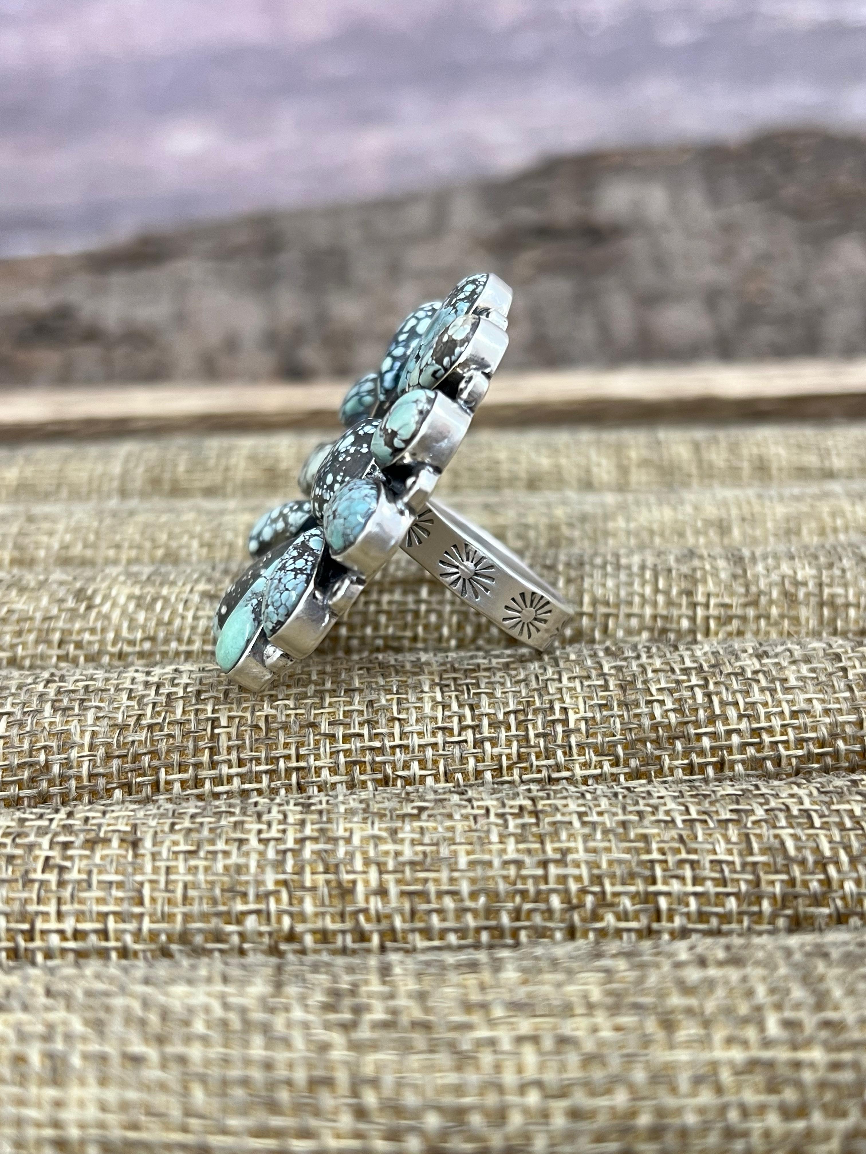 Handmade Sterling Silver Starfox Variscite Adjustable Ring Signed Nizhoni