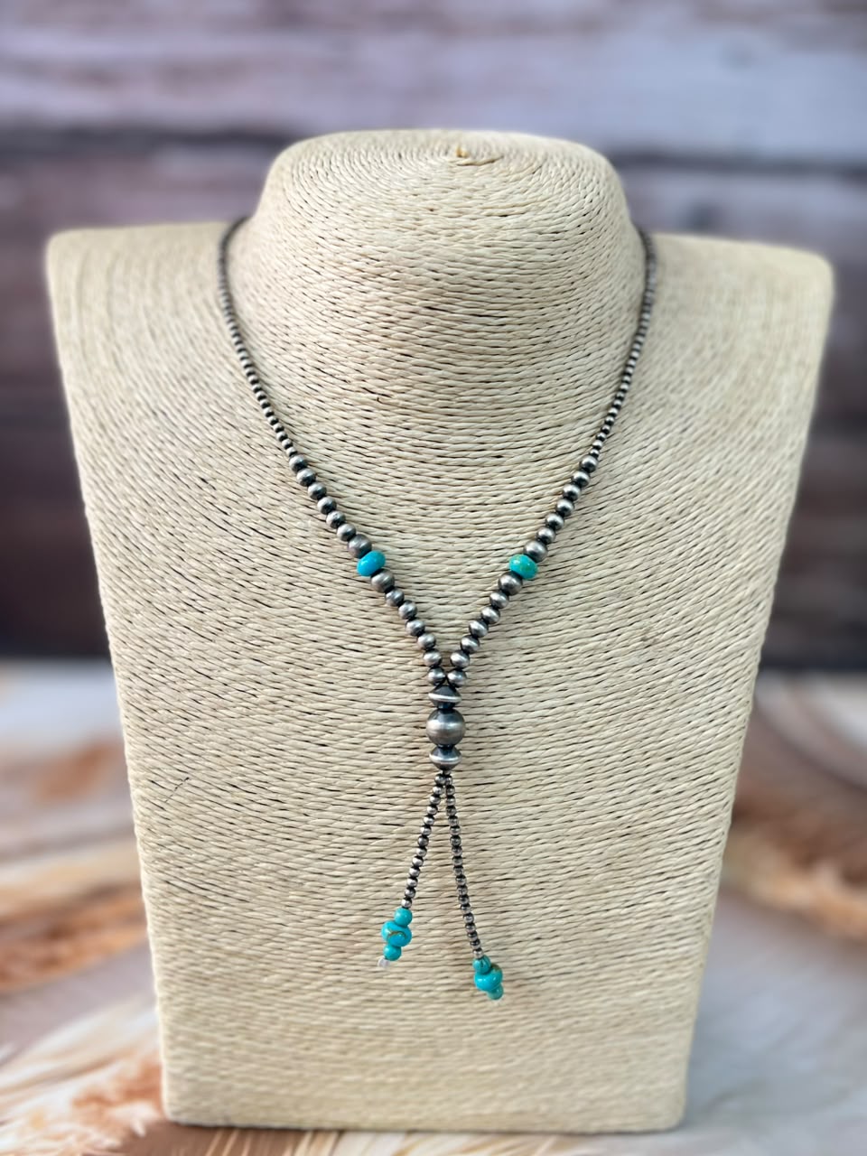 Handmade Sterling Silver Kingman Turquoise Beaded Necklace Signed Nizhoni