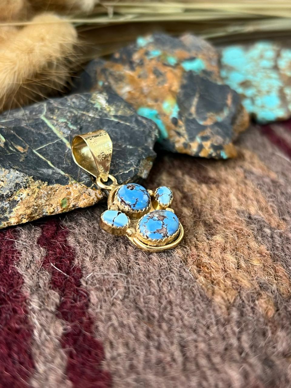 “The Golden Collection” Handmade Gold-Palted Golden Hills Turquoise Pendant
