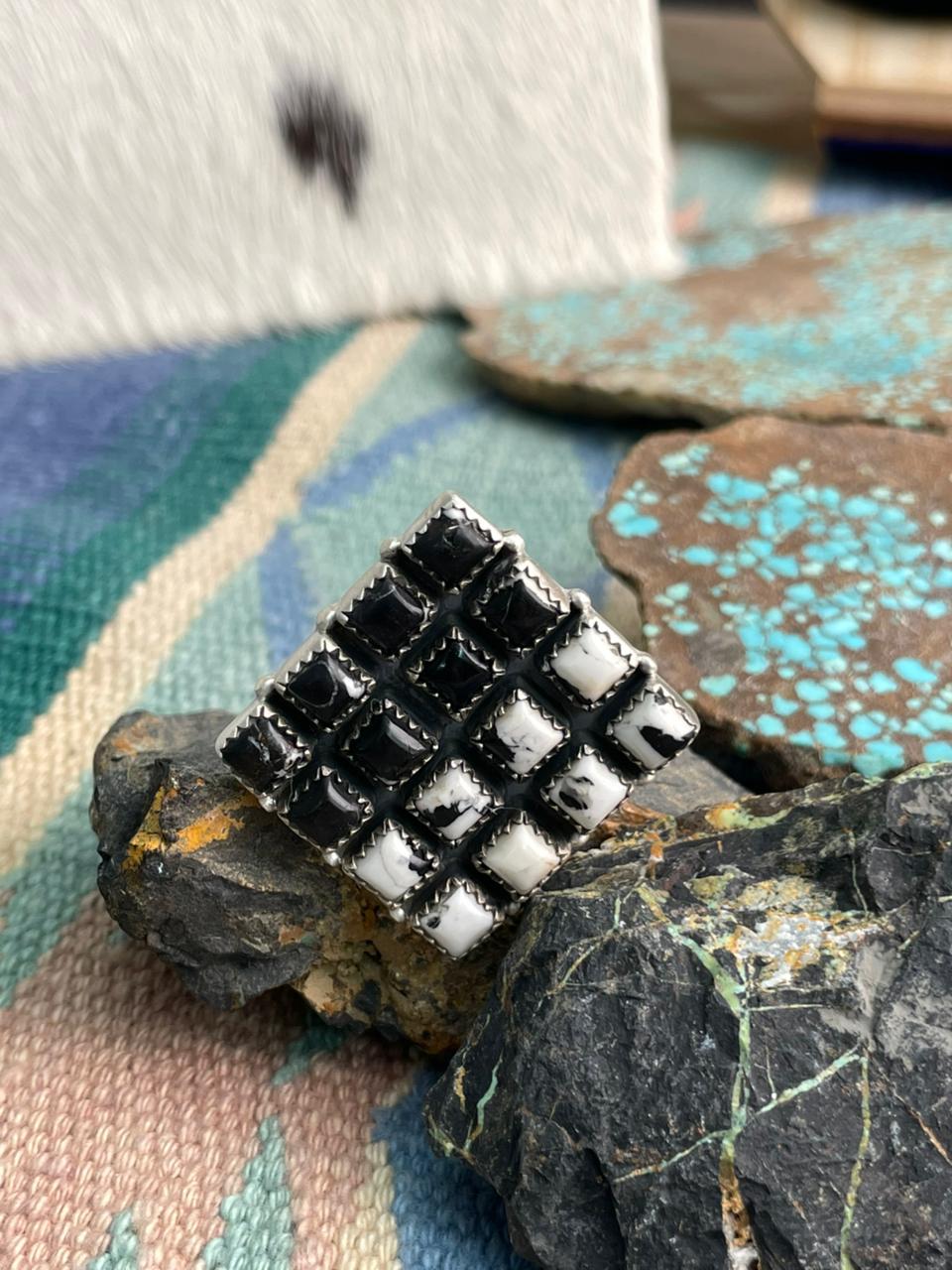 Handmade Sterling Silver White Buffalo Adjustable Ring "Signed Nizhoni"