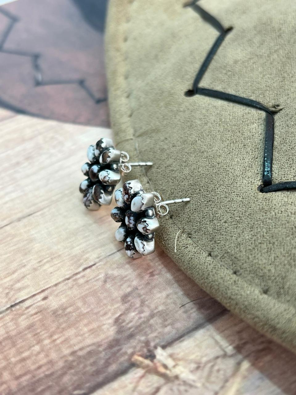 Handmade Sterling Silver Wildhorse Magnesite Post Studs Earrings "Signed Nizhoni"