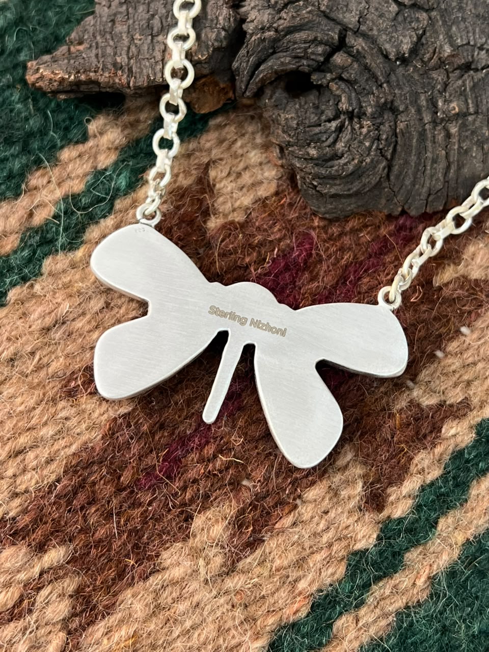 Handmade Sterling Silver White Buffalo with Paloma Turquoise Butterfly Necklace Signed Nizhoni