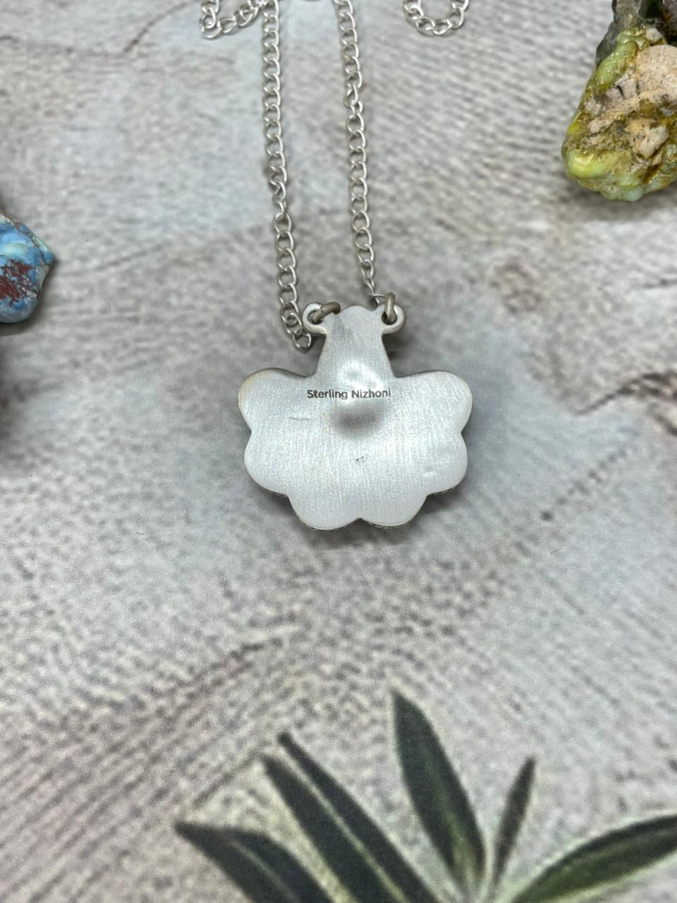 Handmade Sterling Silver Kingman Turquoise Necklace with Signed Nizhoni