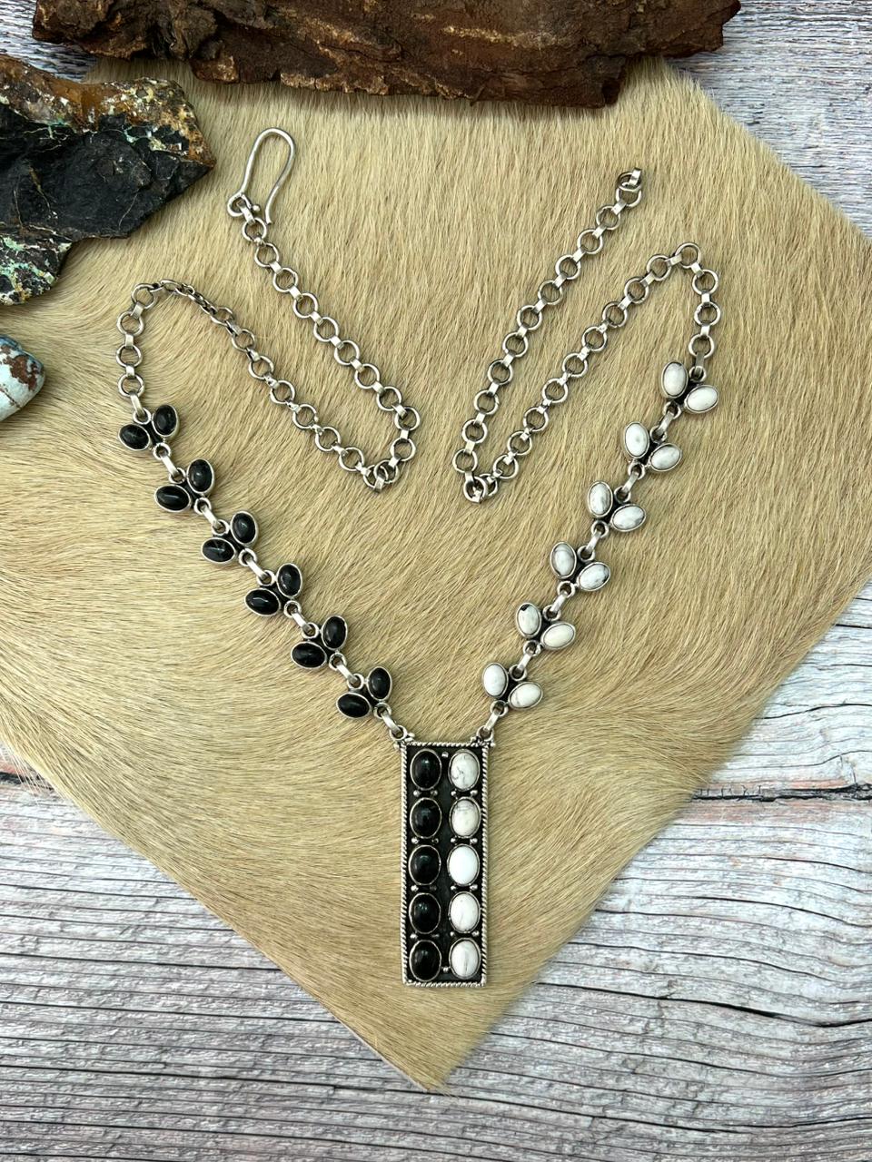 Handmade Sterling Silver White Buffalo Necklace "Signed Nizhoni"