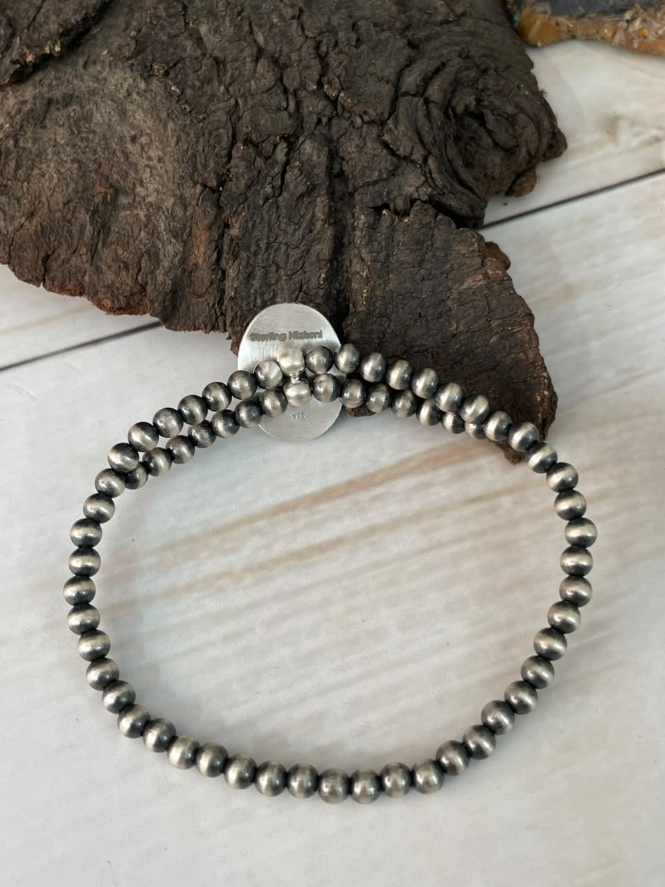 Handmade Sterling Silver Crimson Cowgirl Turquoise Collection: Stretchy Beaded Bracelet Signed Nizhoni