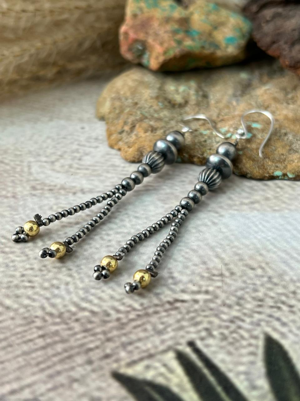 Handmade Sterling Silver with Golden Beads Earrings