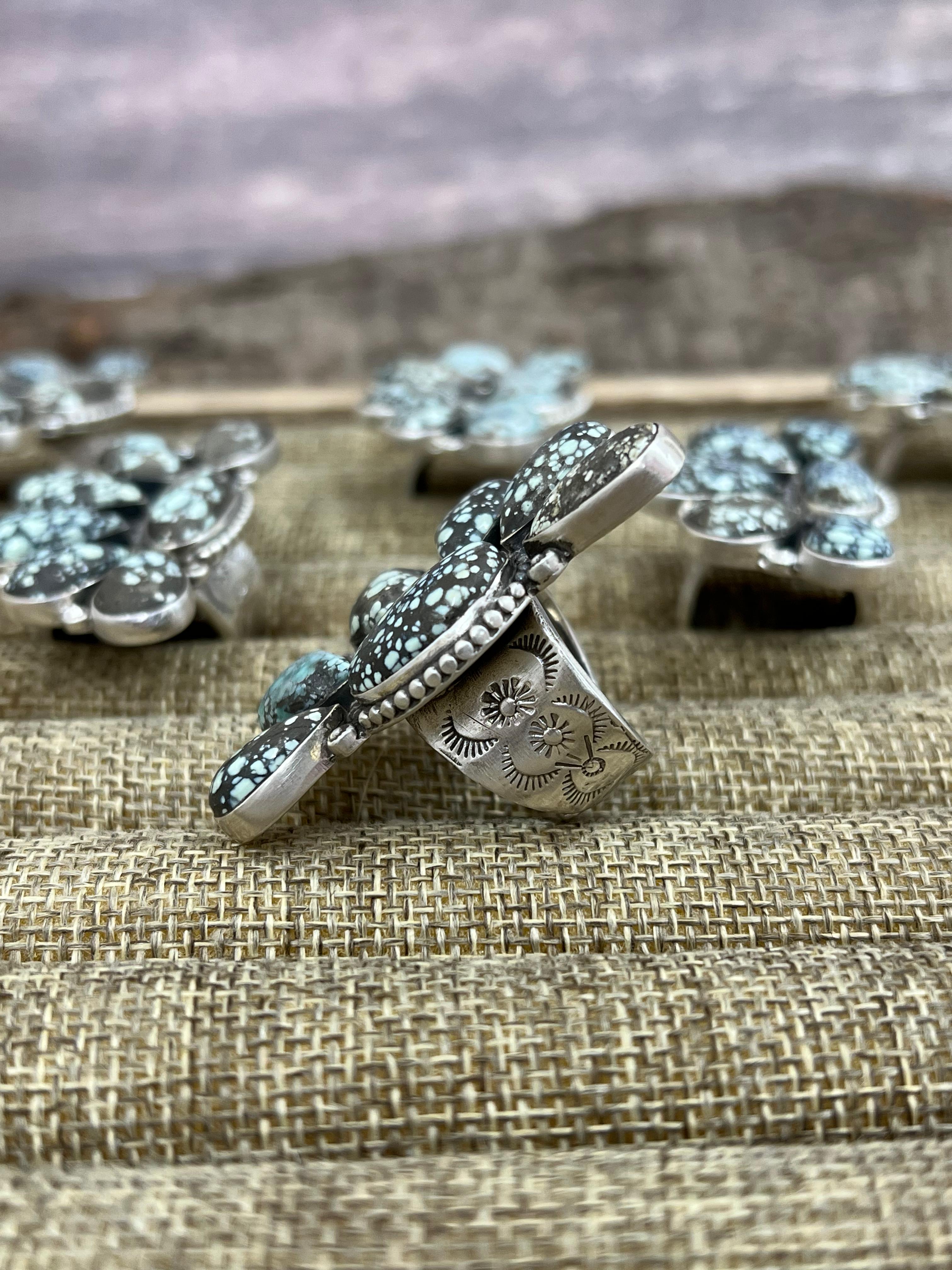 Handmade Sterling Silver Starfox Variscite Adjustable Half Cluster Ring Signed Nizhoni