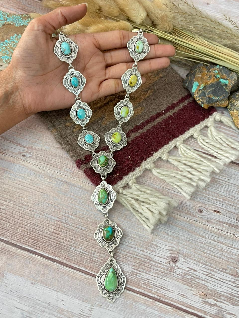 Handmade Sterling Silver Multi Stone Necklace "Signed Nizhoni"
