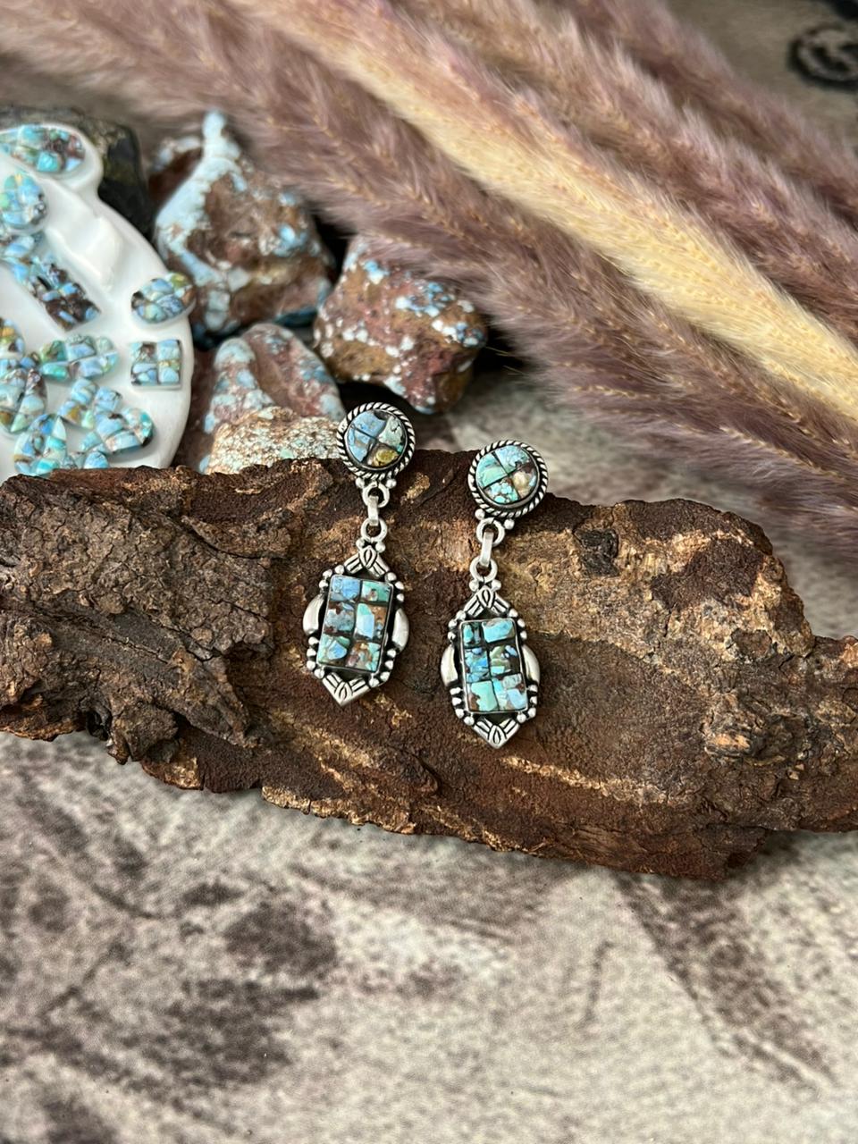 Handmade Sterling Silver Golden Hills Cobble Collection Post Dangle Earrings "Signed Nizhoni"