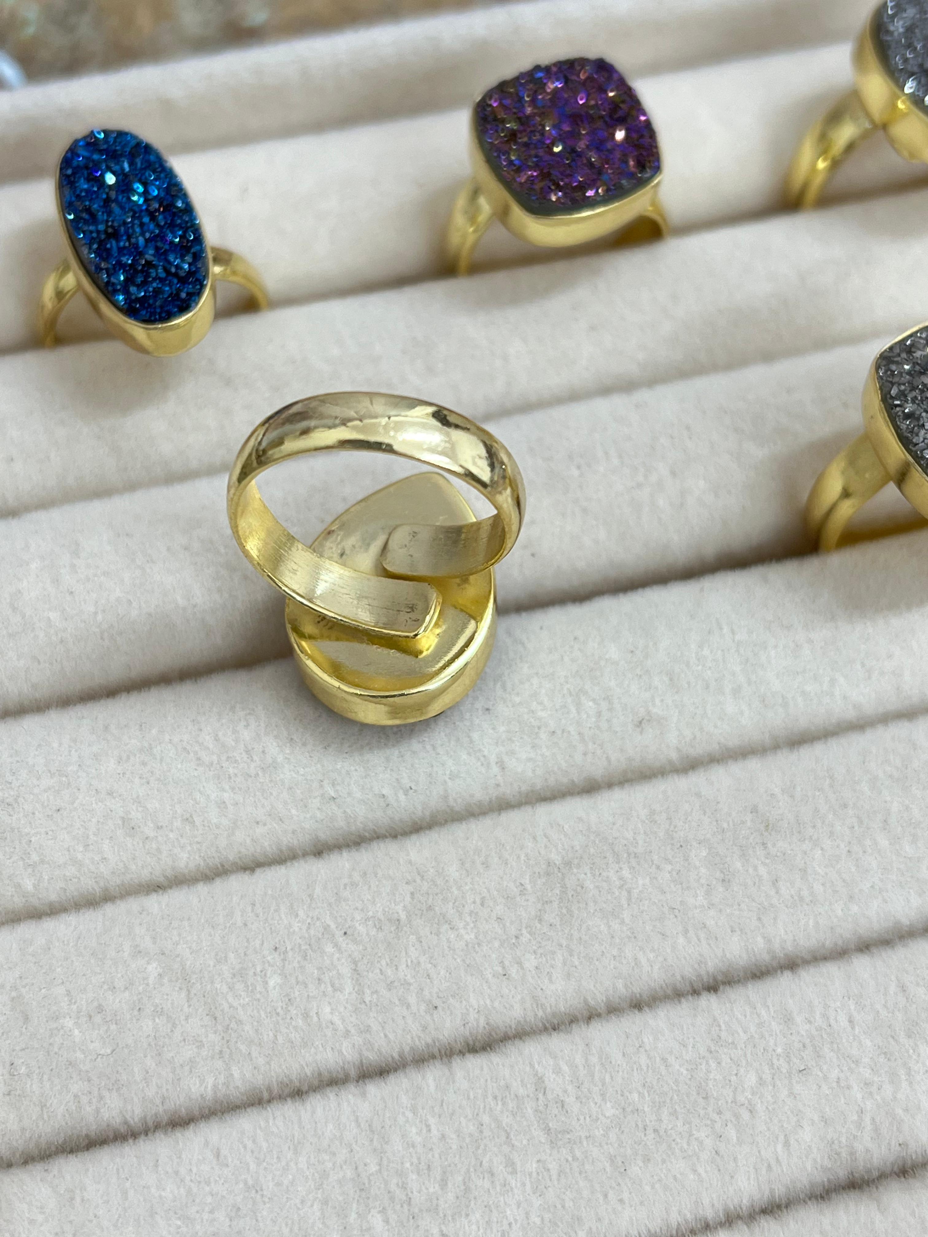 “The Boho Collection” Handmade Natural Druzy Adjustable Ring- 3 Colors