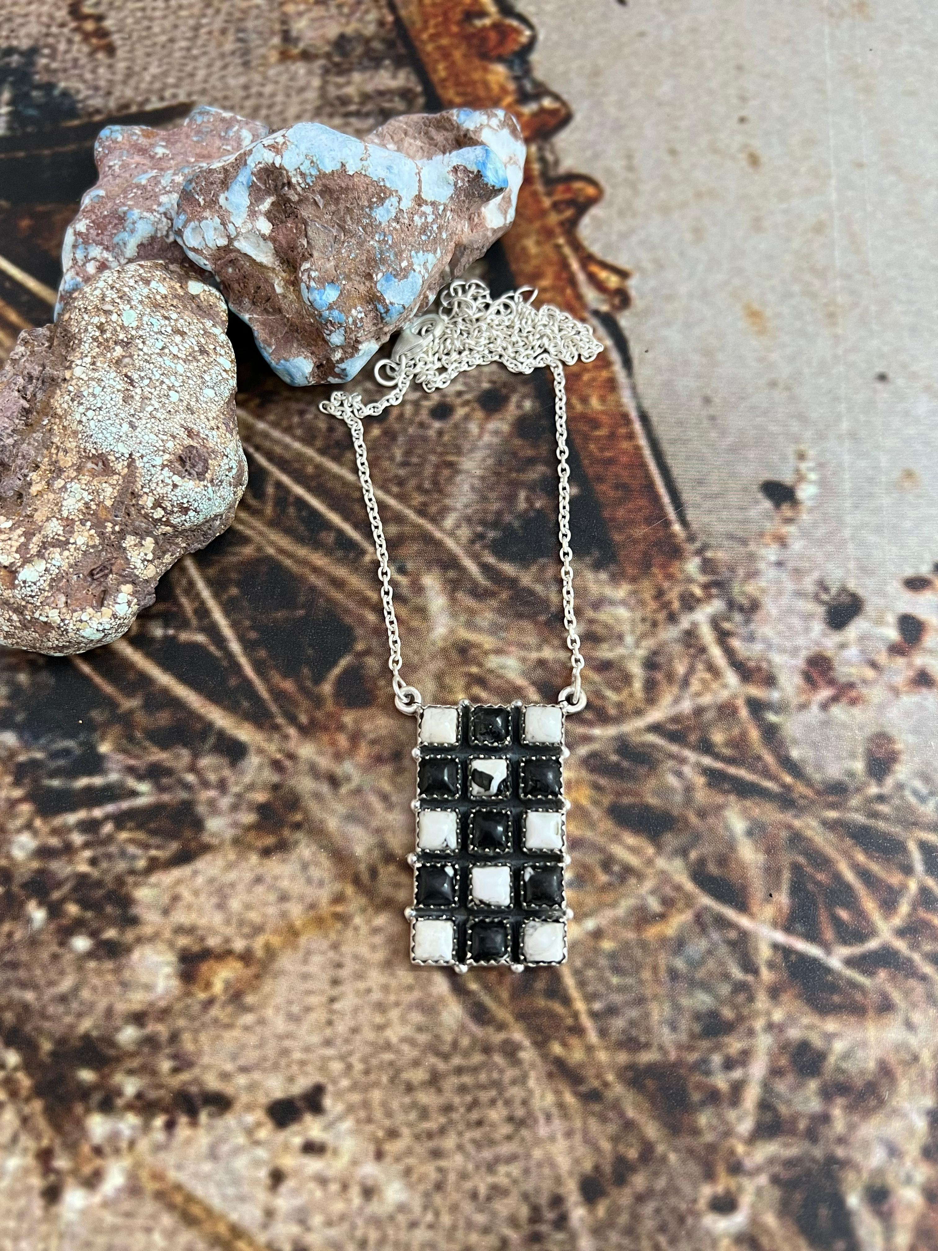 Handmade Sterling Silver White Buffalo Necklace with Signed Nizhoni (2)