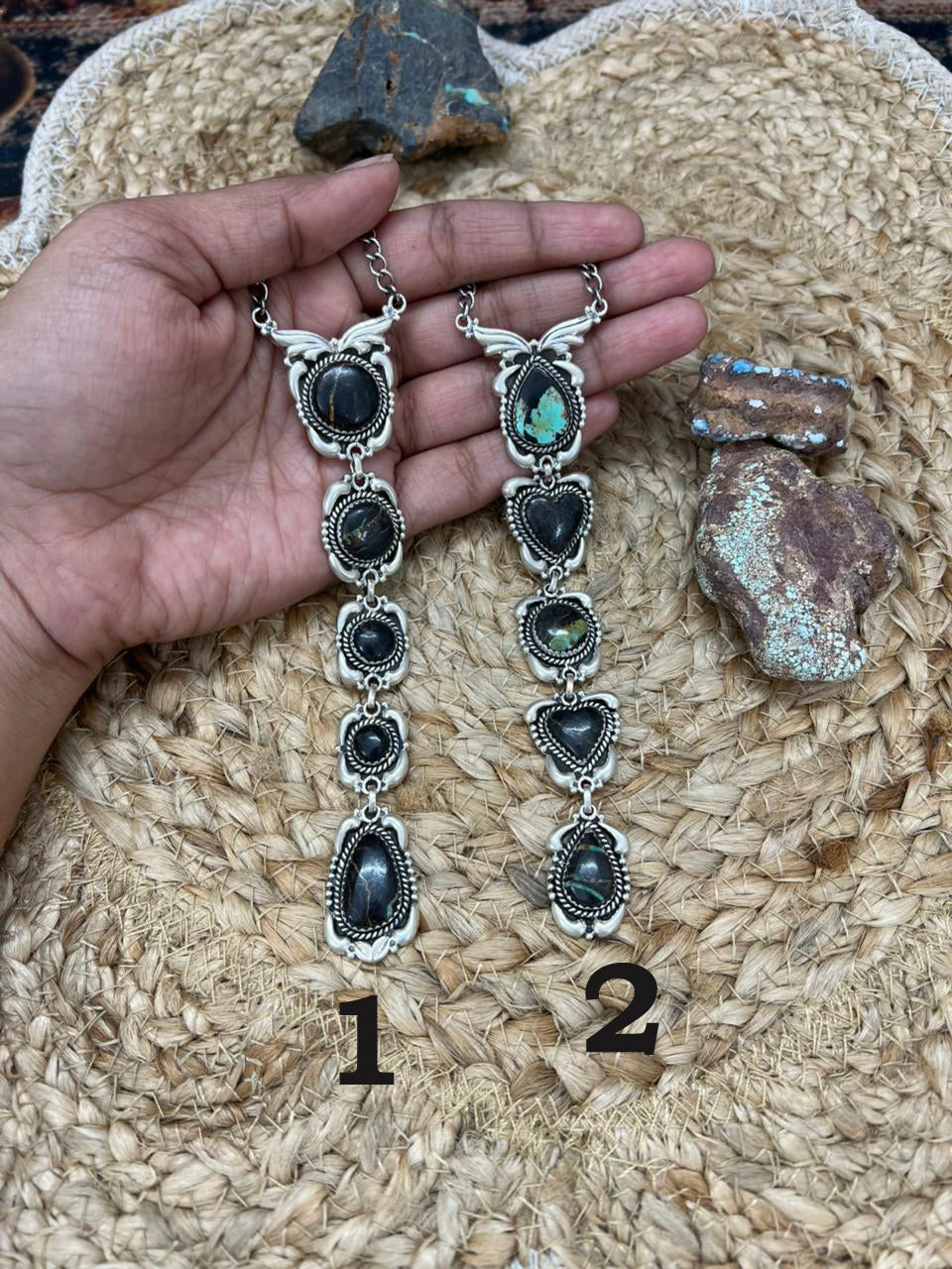 Handmade Sterling Silver Blackjack Turquoise Necklace "Signed Nizhoni"